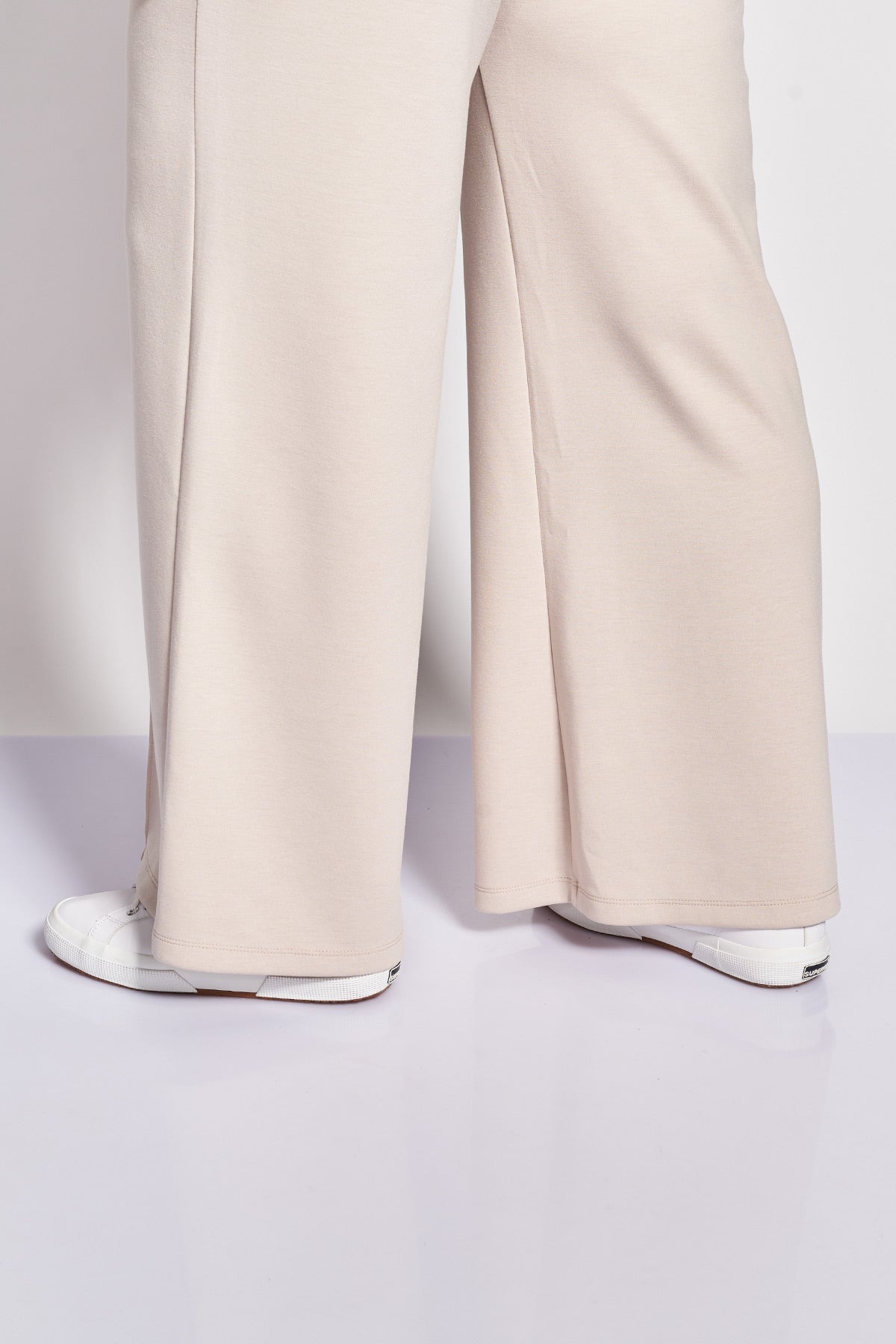 Παντελόνι φόρμας wide leg με νερβίρ scuba soft touch - Μπεζ