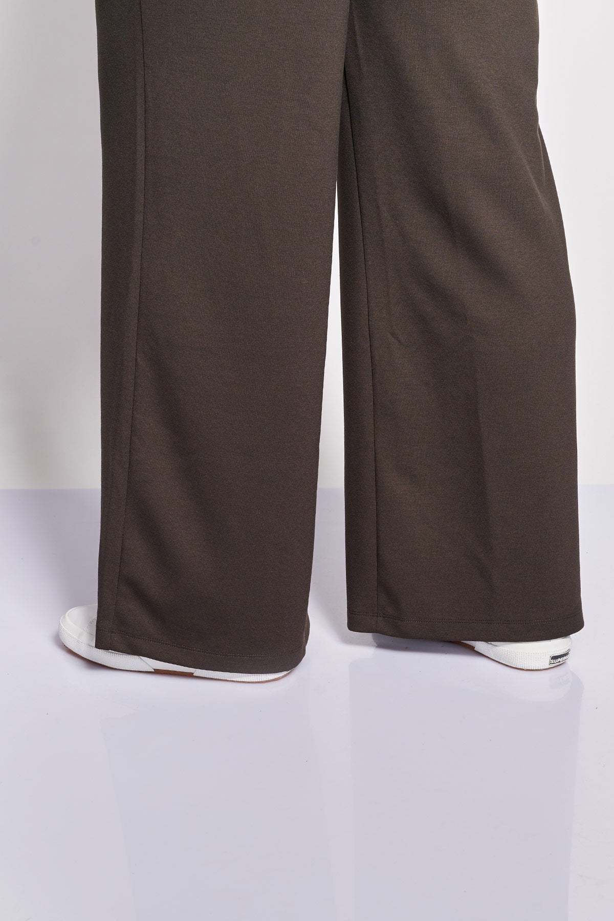 Παντελόνι φόρμας wide leg με νερβίρ scuba soft touch - Καφέ