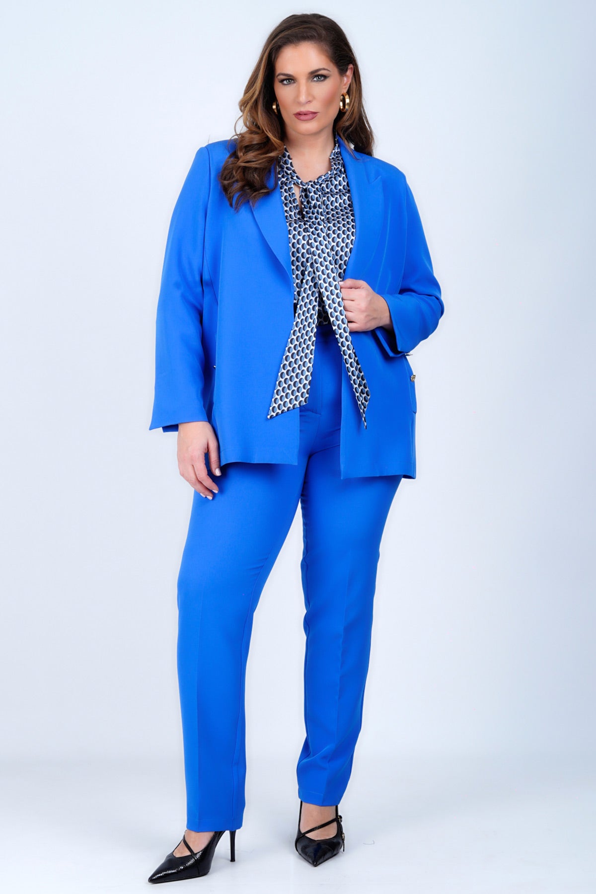 Push-up crepe suit trousers with creases - Royal Blue
