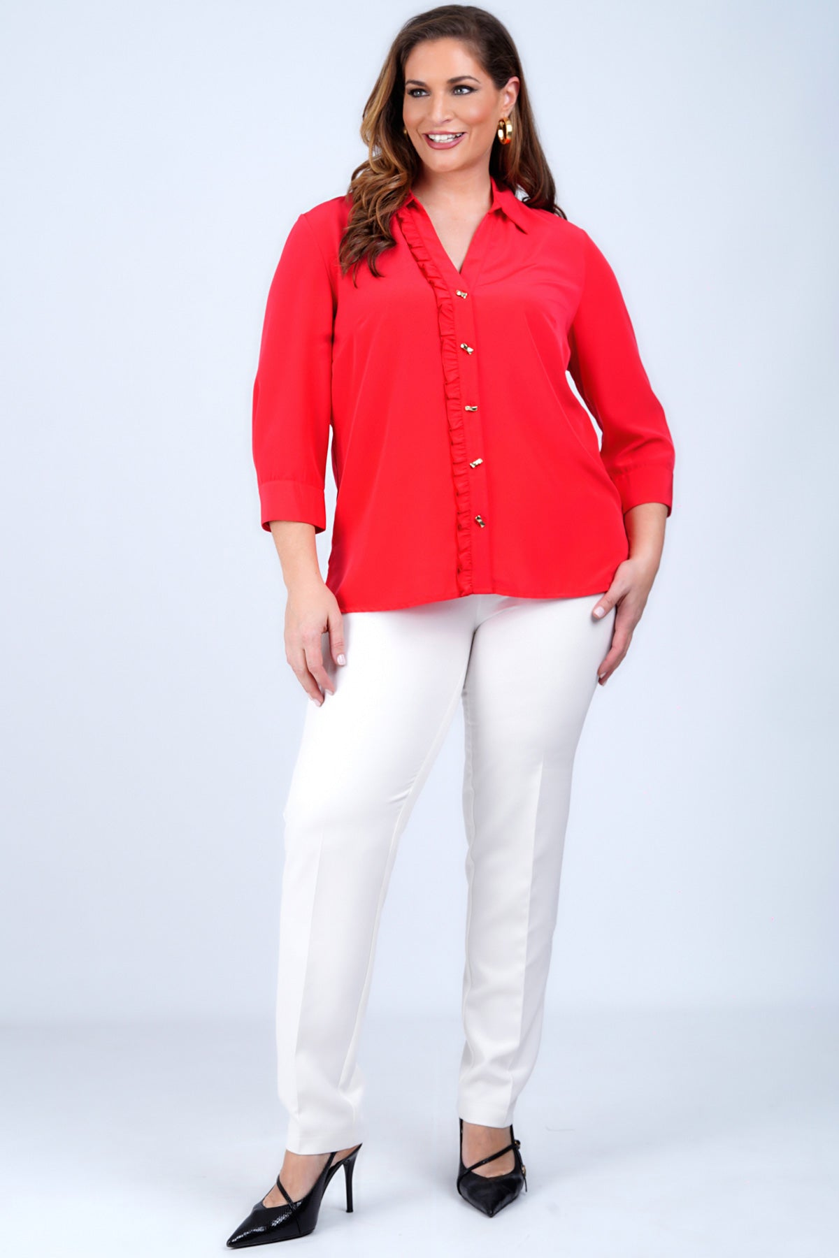 Push-up crepe suit trousers with creases - White