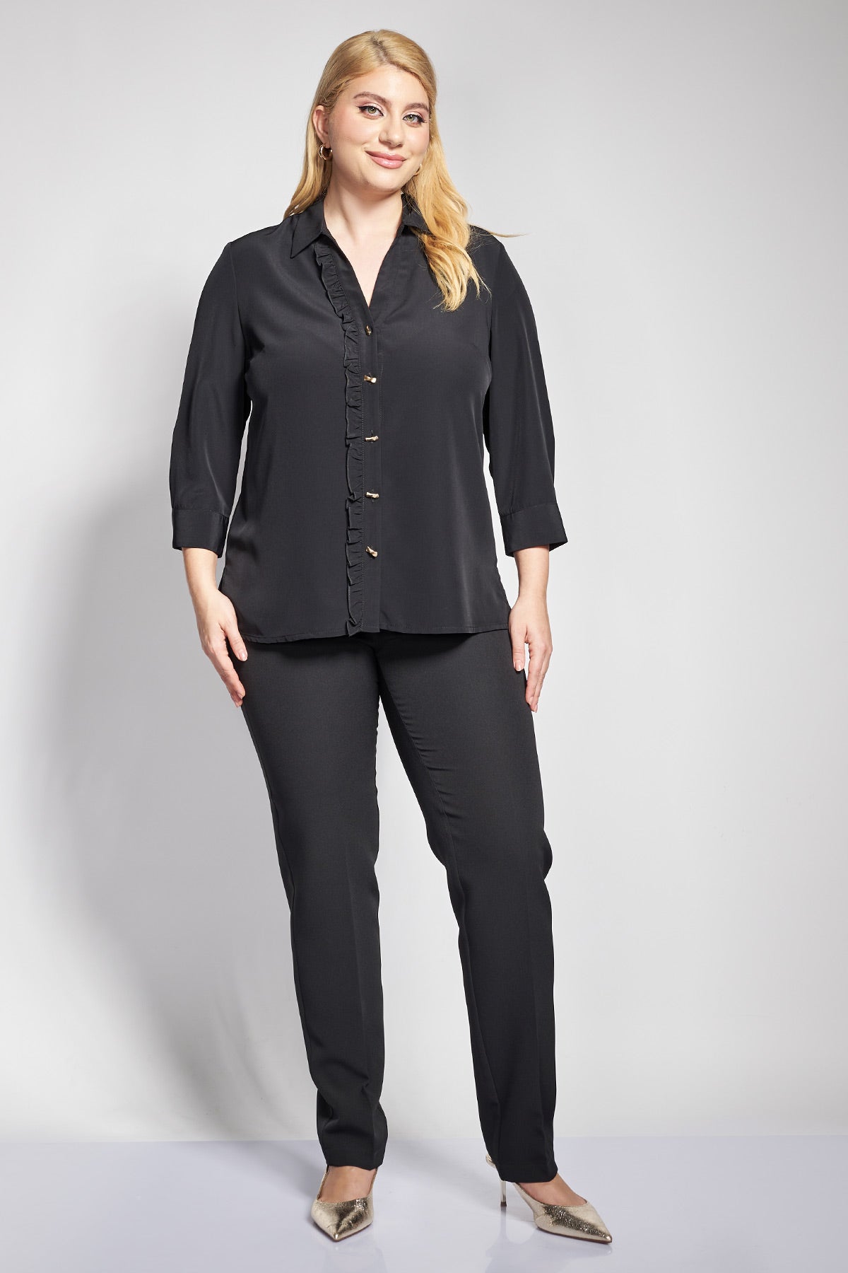 Push-up crepe suit trousers with creases - Black