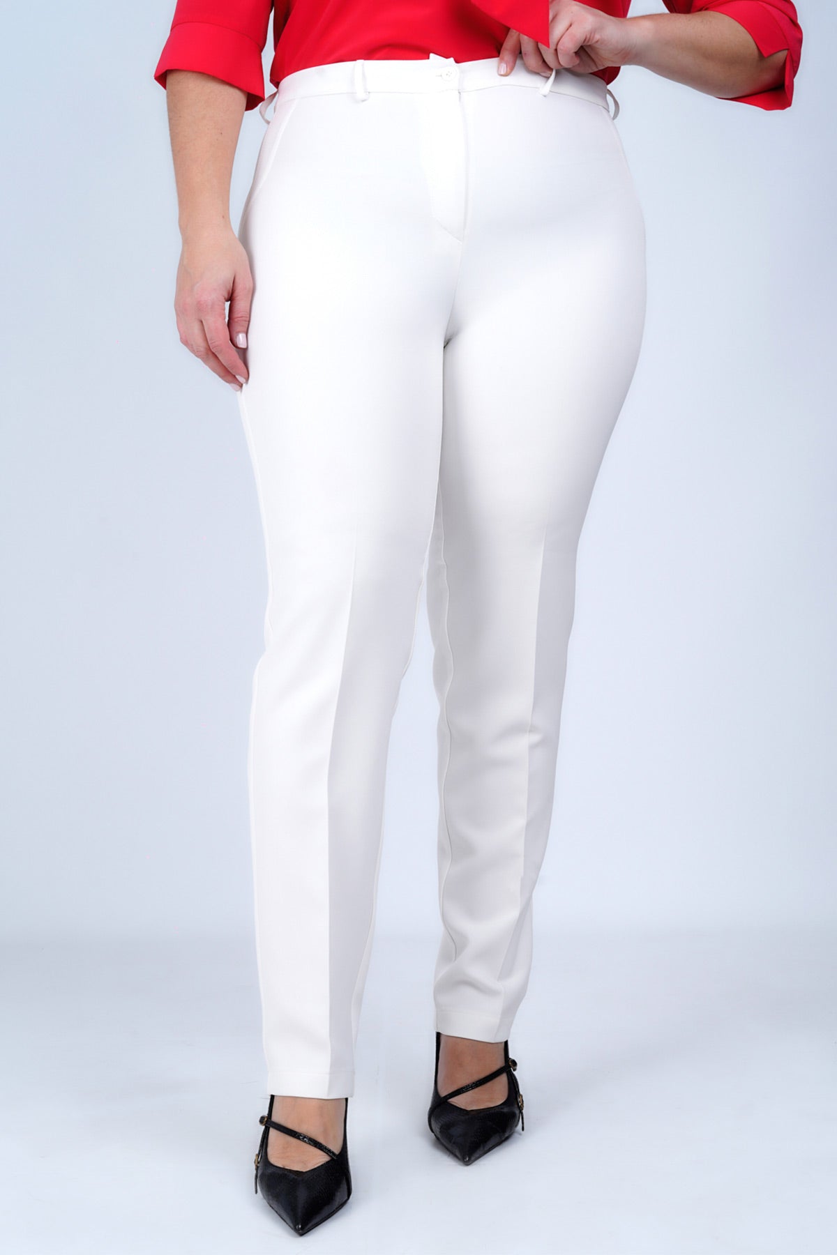 Push-up crepe suit trousers with creases - White