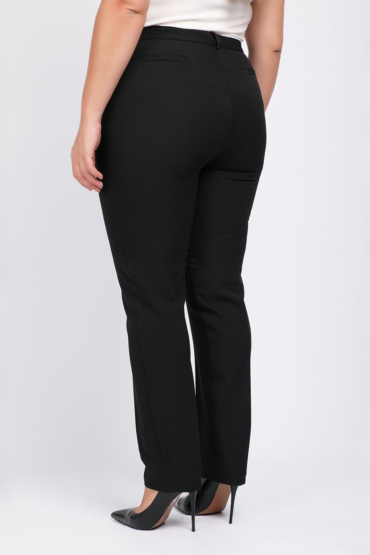 Push-up crepe suit trousers with creases - Black