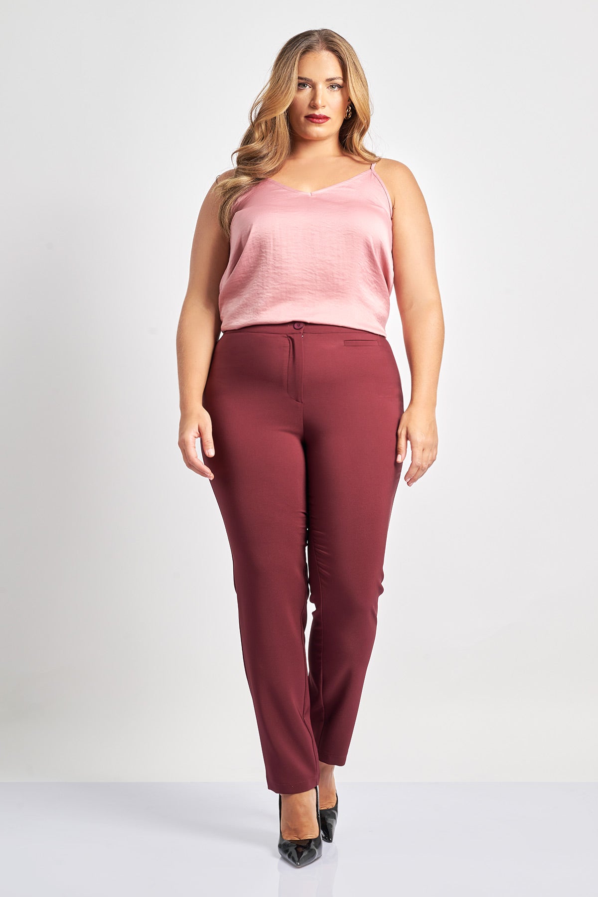 Crepe slim fit trousers - Bordeaux