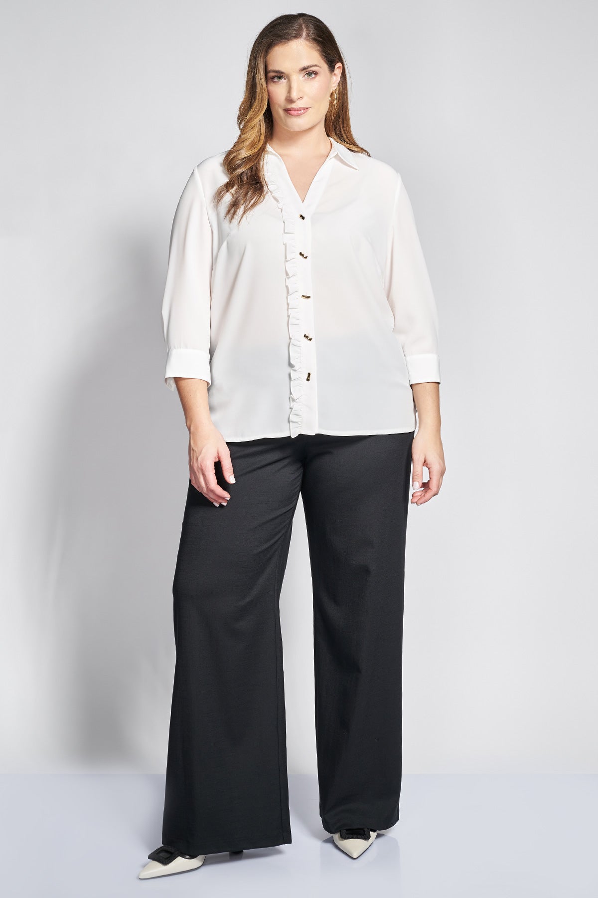 Linen-look wide-leg trousers - Black