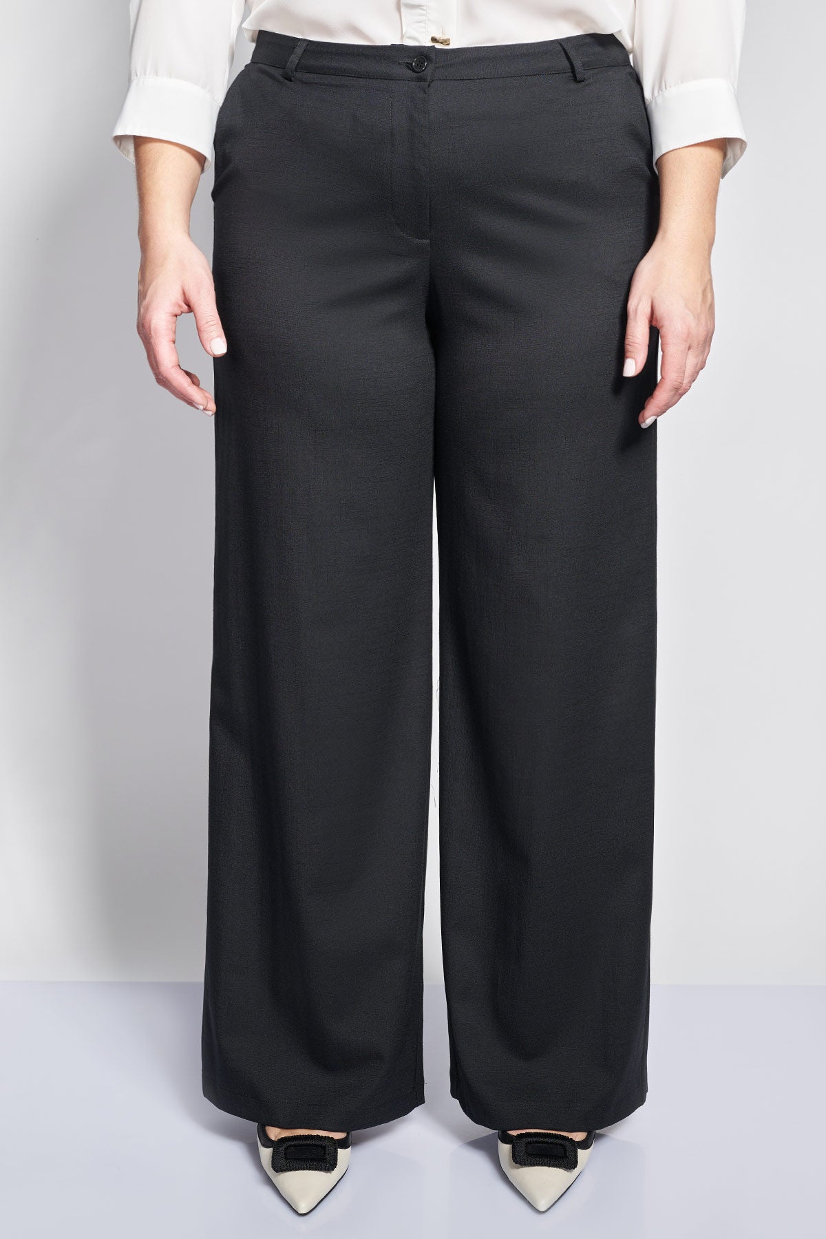 Linen-look wide-leg trousers - Black