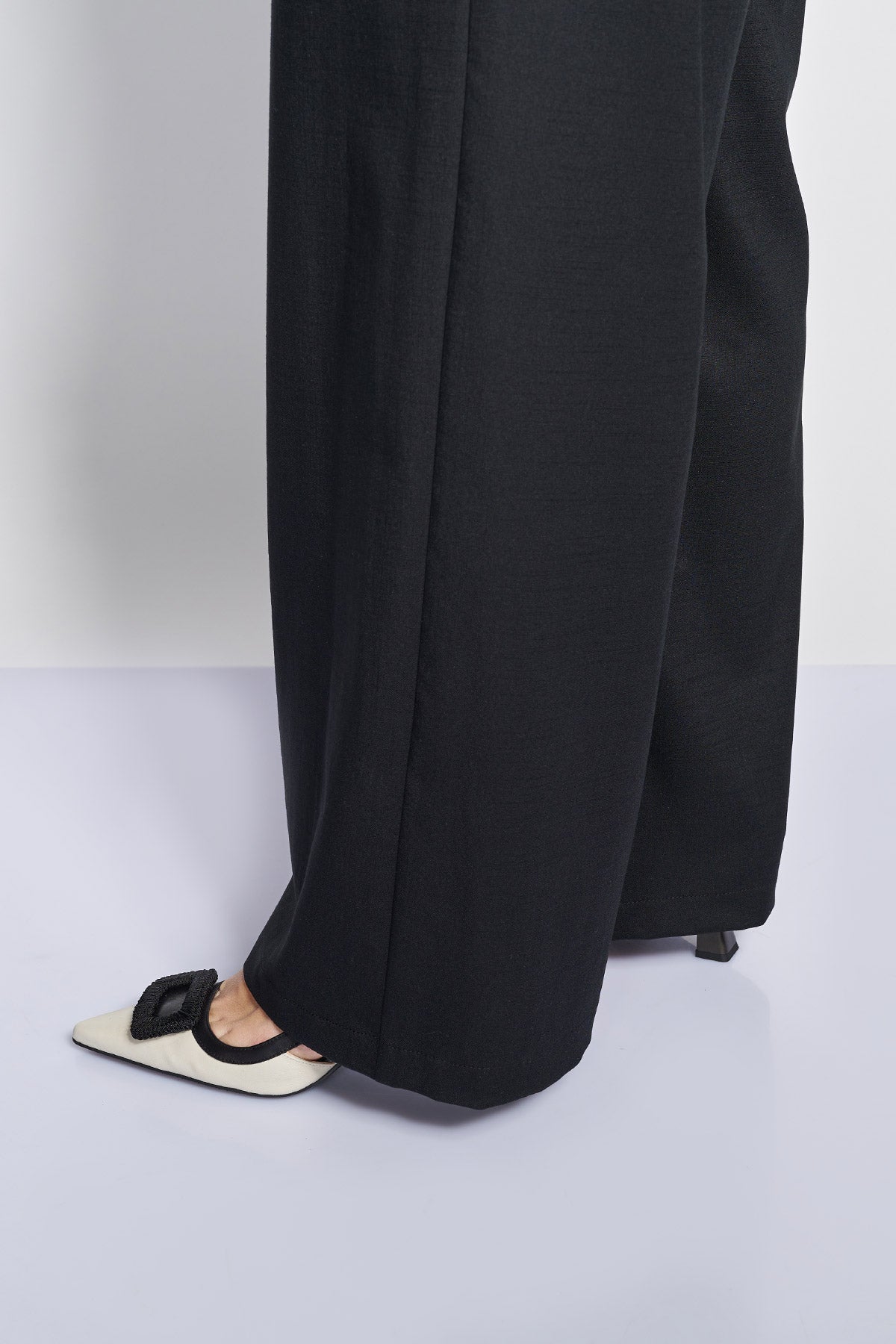 Linen-look wide-leg trousers - Black