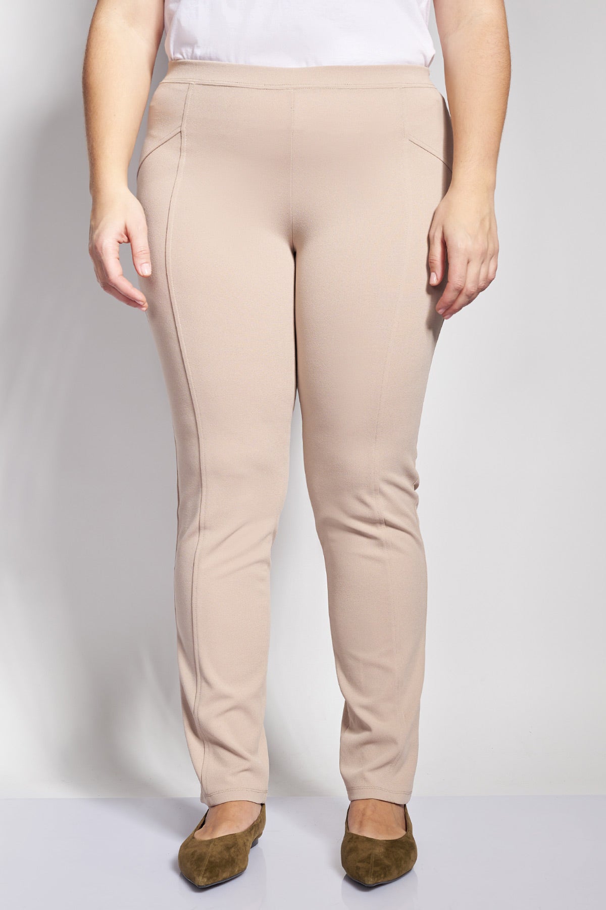 Slim scuba pants with elastic waist and front seam - Beige