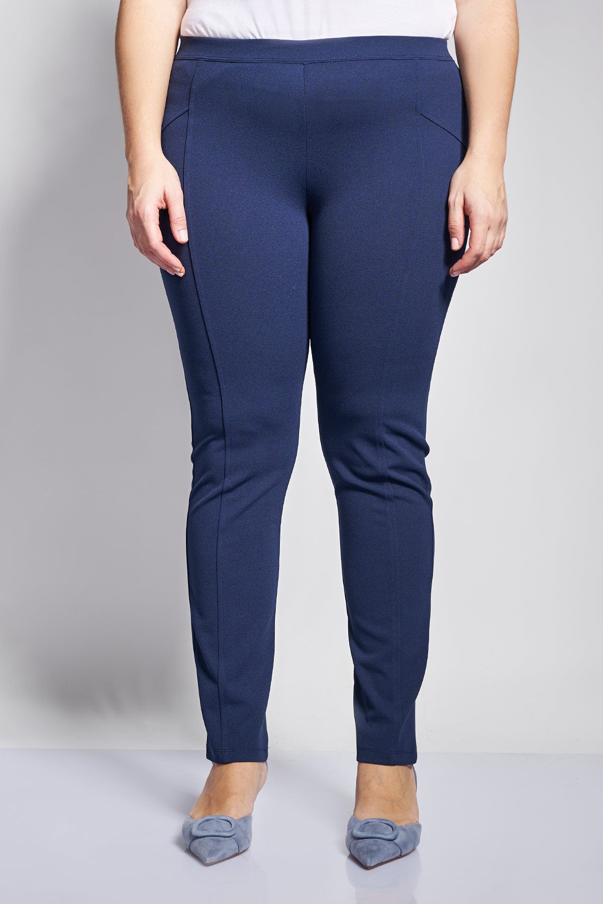 Slim scuba pants with elastic waist and front seam - Blue