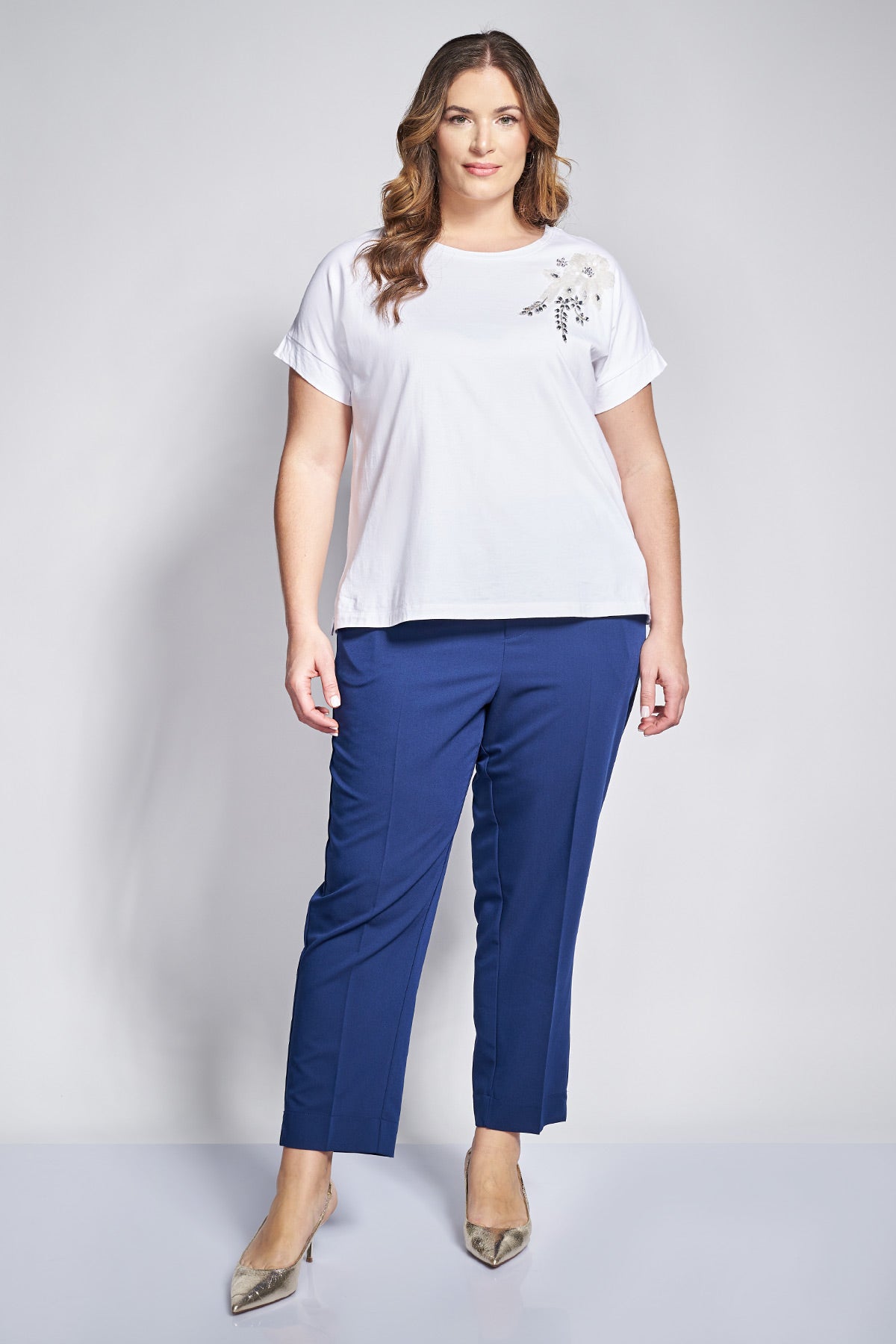 Peg twill TR pants with metal buckles on the waistband - Dark Blue