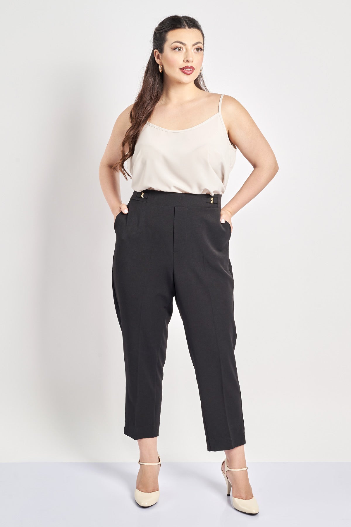 Peg twill TR trousers with metal details - Black