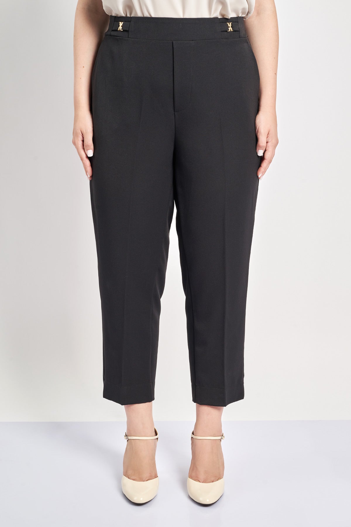Peg twill TR trousers with metal details - Black