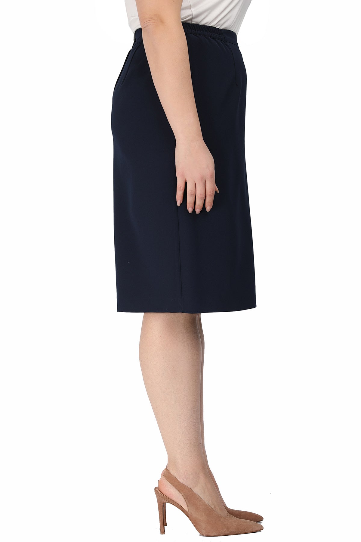 Pencil midi skirt with elastic waist - Blue