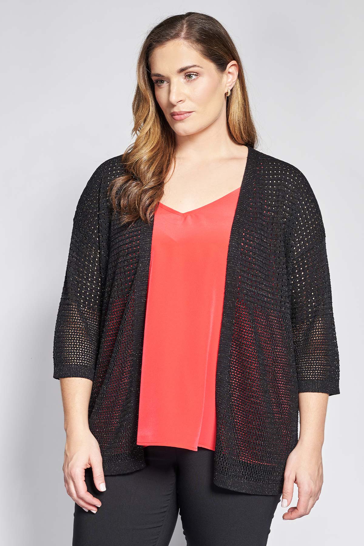 Knitted lurex open front cardigan - Black