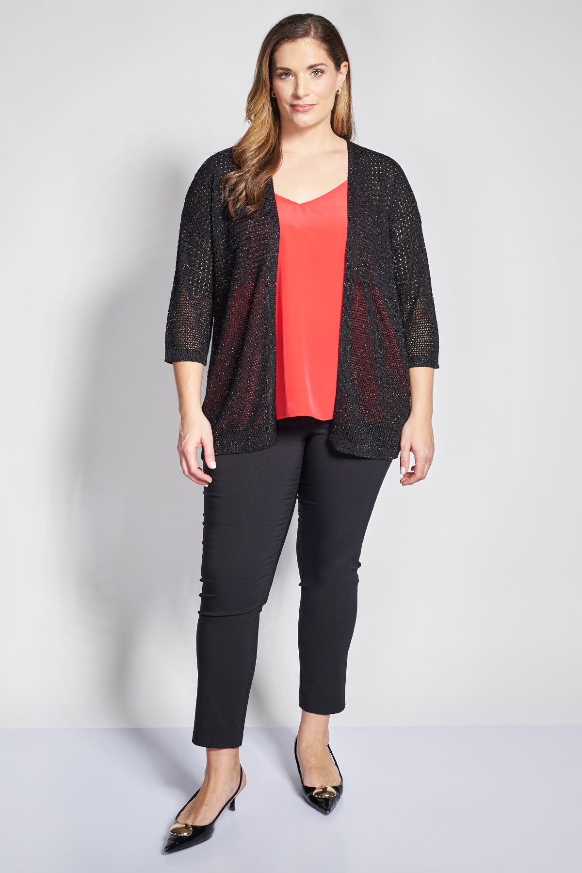 Knitted lurex open front cardigan - Black