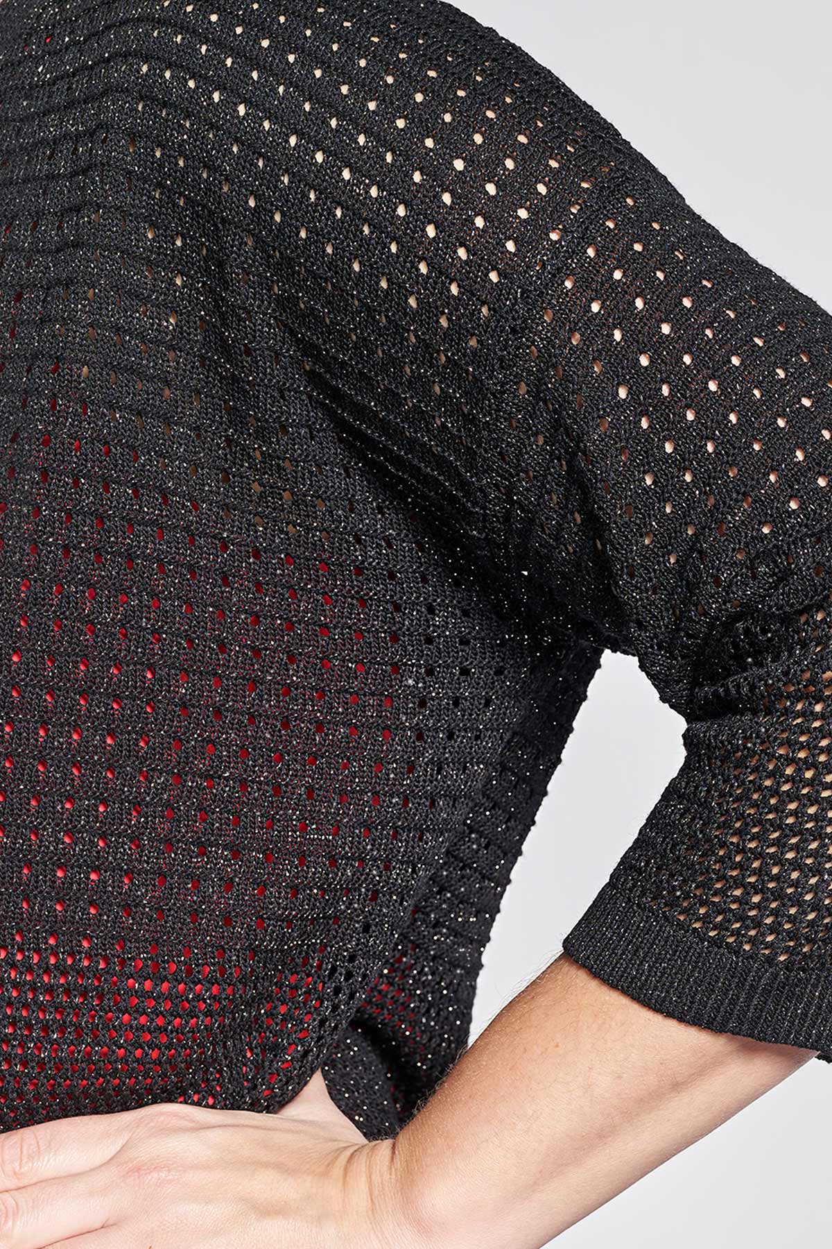 Knitted lurex open front cardigan - Black