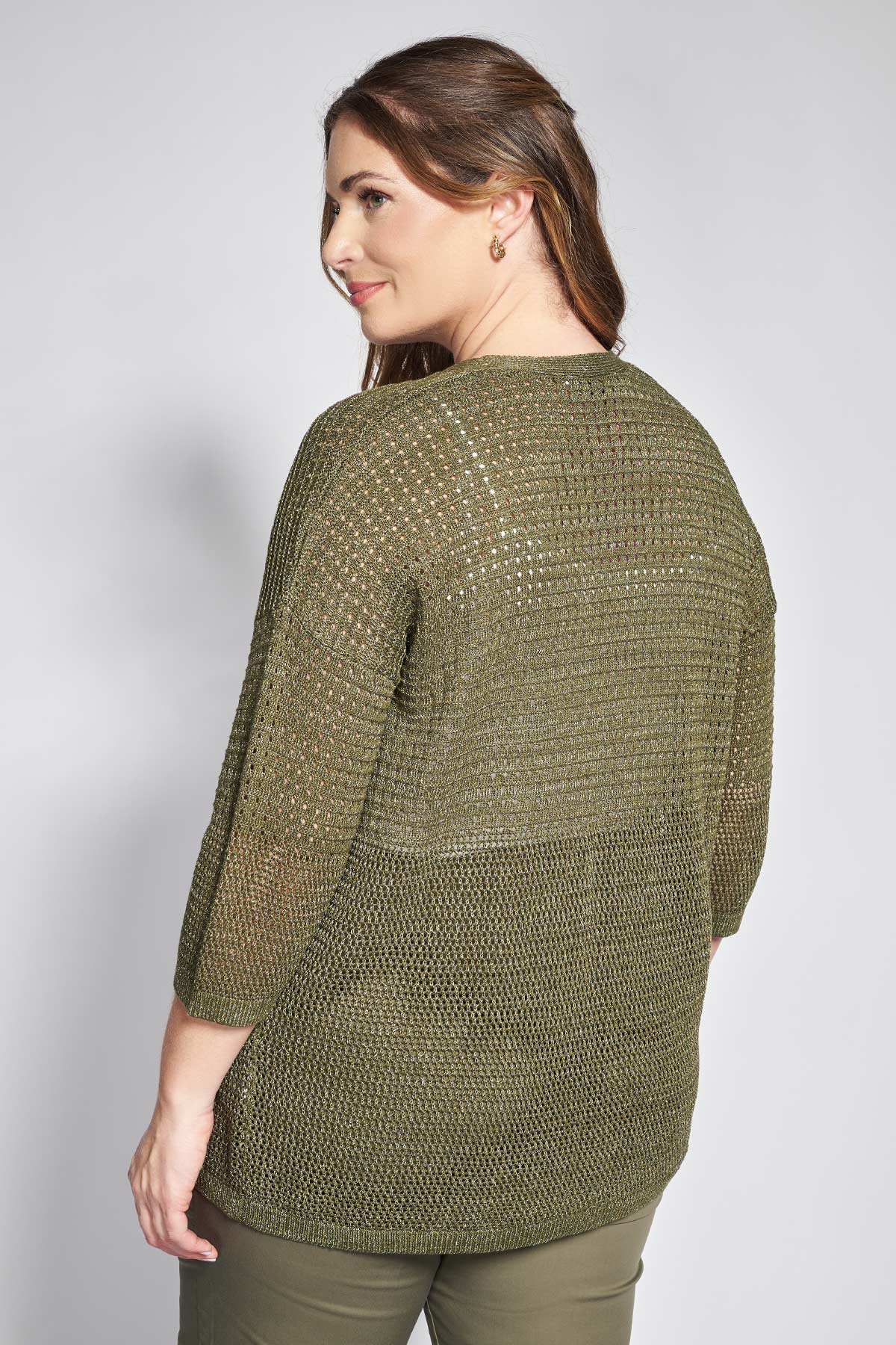 Knitted lurex open front cardigan - Khaki