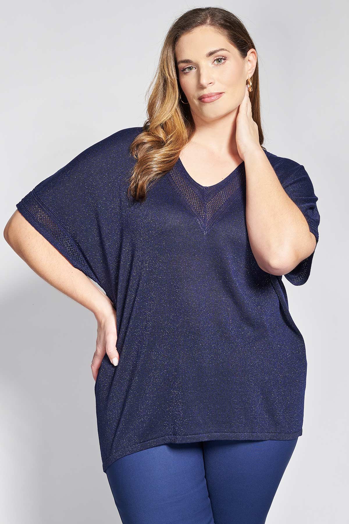 Knitted blouse with knitting combination - Blue