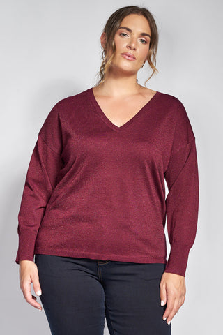 Knit blouse with a subtle shimmer - Bordeaux