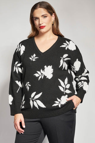 Knitted sweater with floral design - Black
