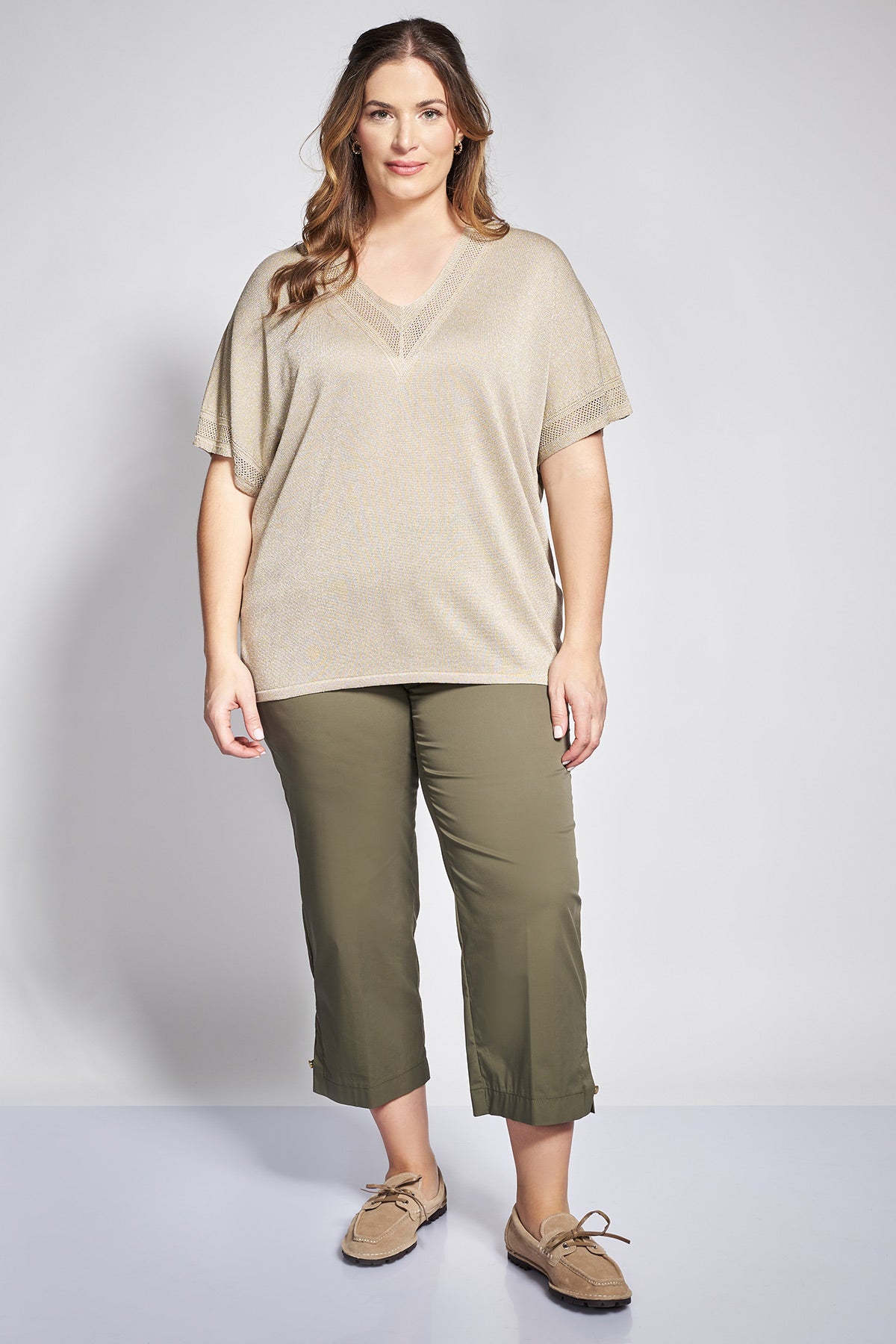 Knitted blouse with knitting combination - Beige
