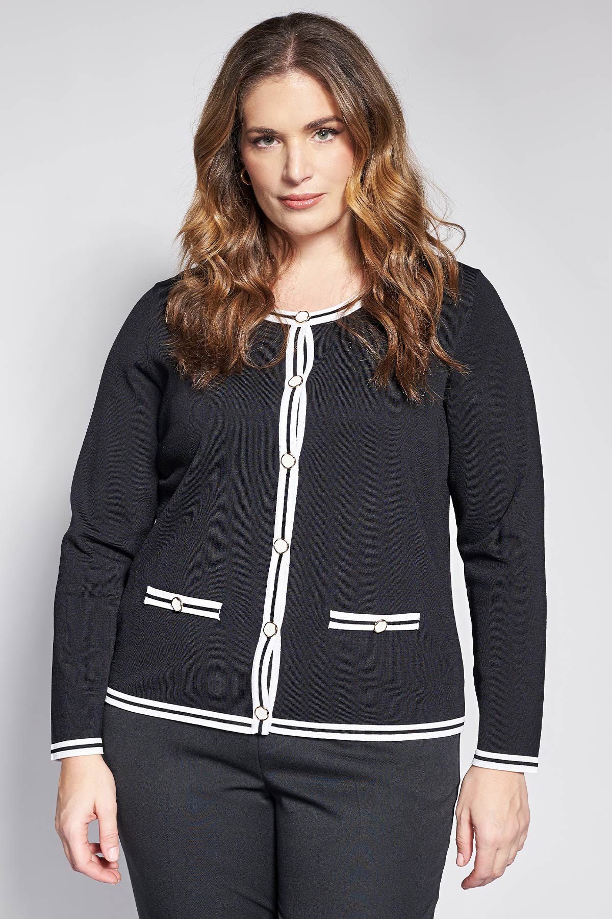 Knitted cardigan with color block details - Black