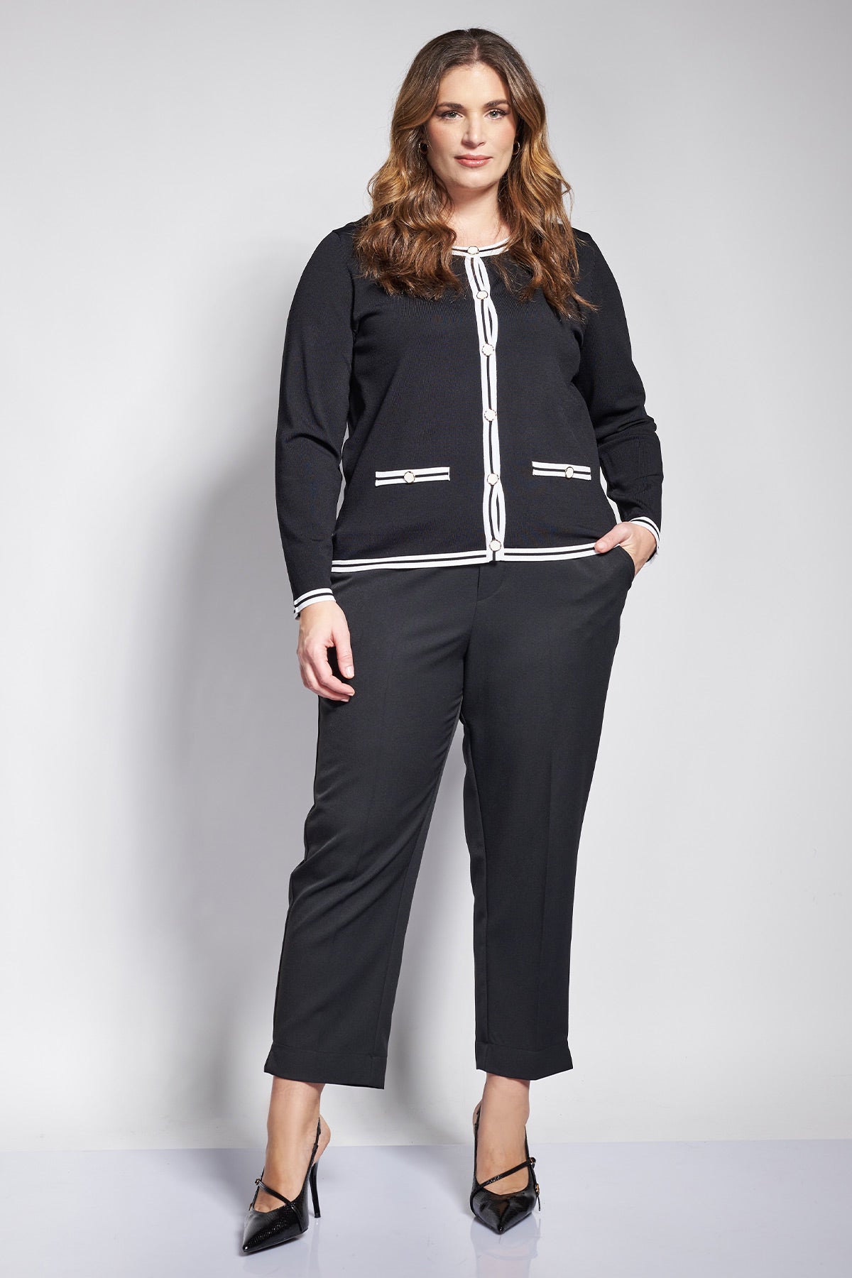 Knitted cardigan with color block details - Black