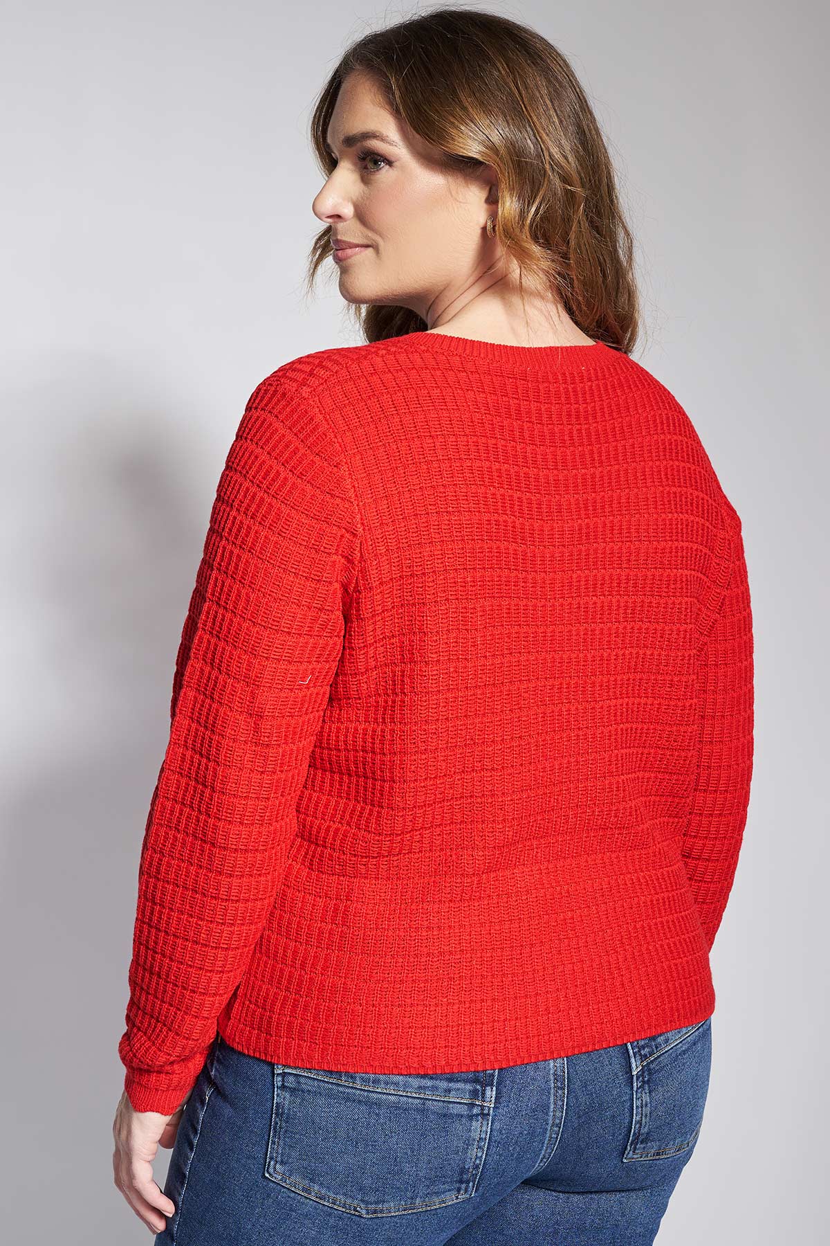 Knitted cardigan with gold buttons and round neckline - Red