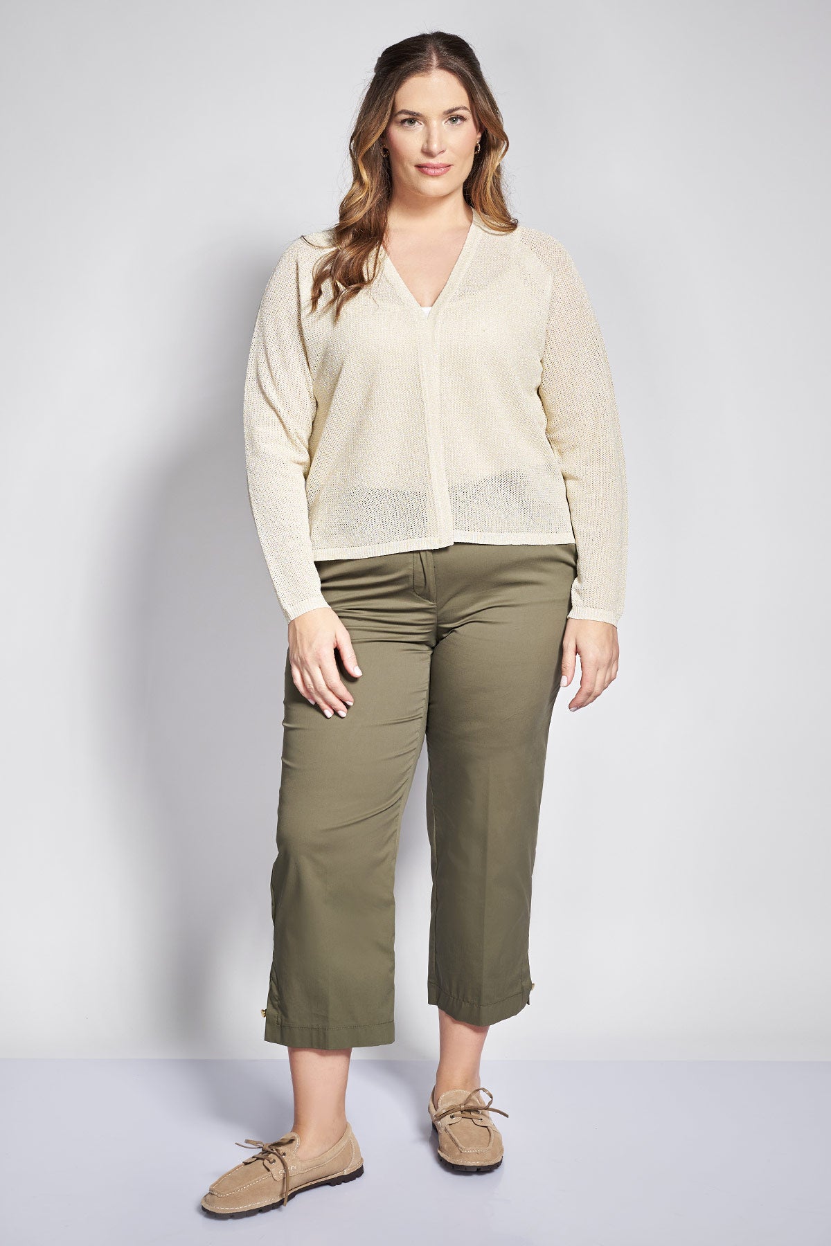 Knitted lurex open front bolero - Beige