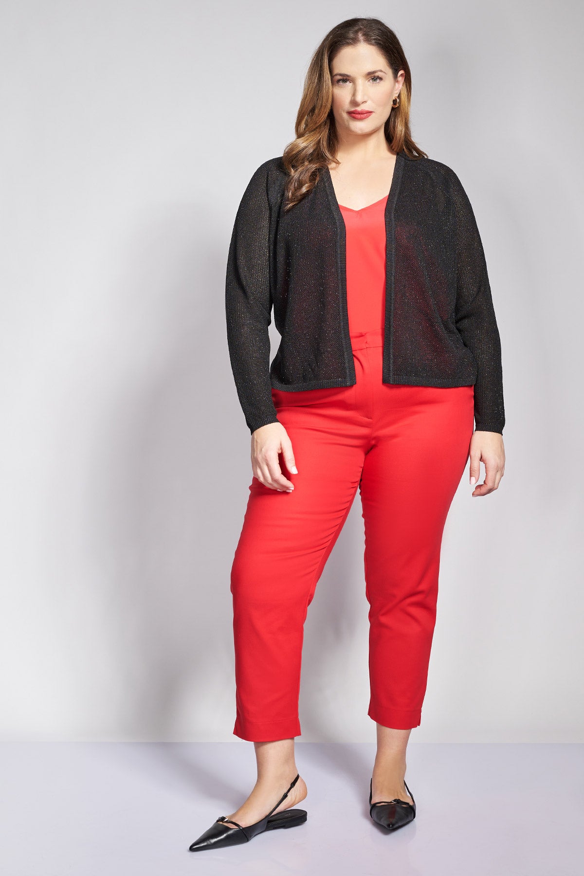Knitted lurex open front bolero - Black