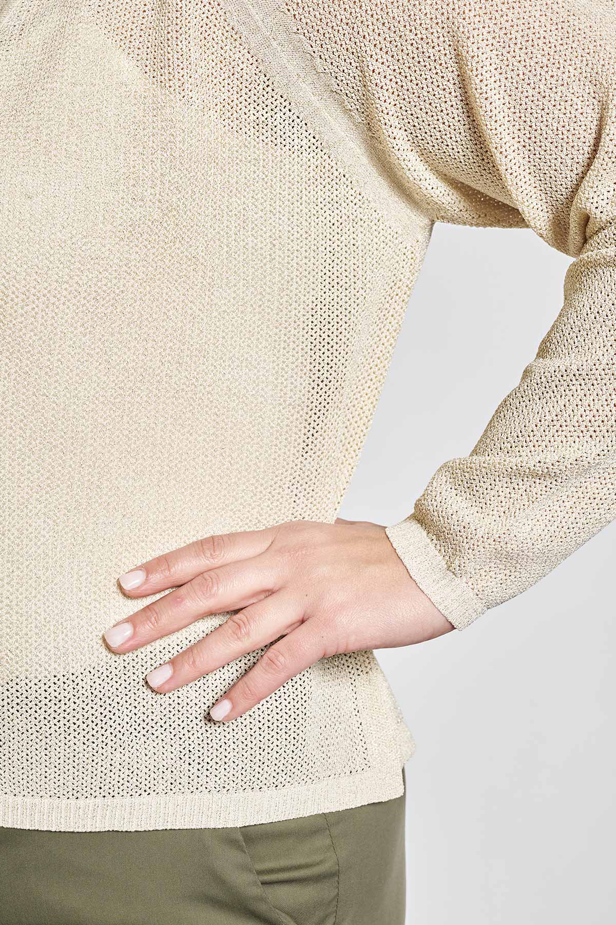 Knitted lurex open front bolero - Beige