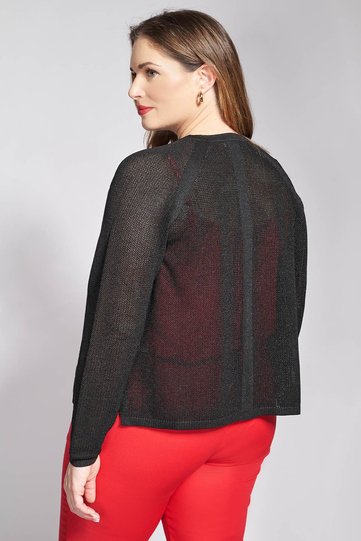 Knitted lurex open front bolero - Black