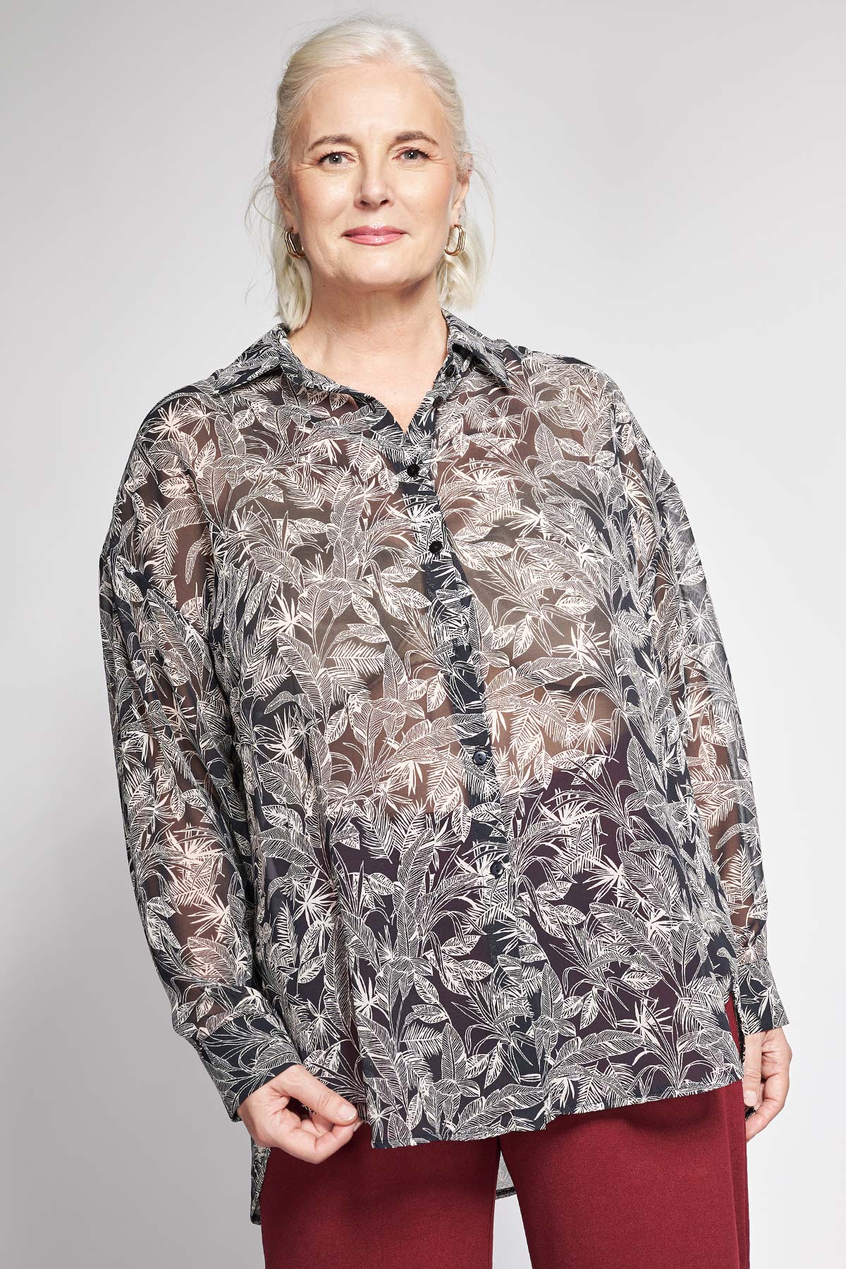 Semi-sheer floral print shirt - Multicolor