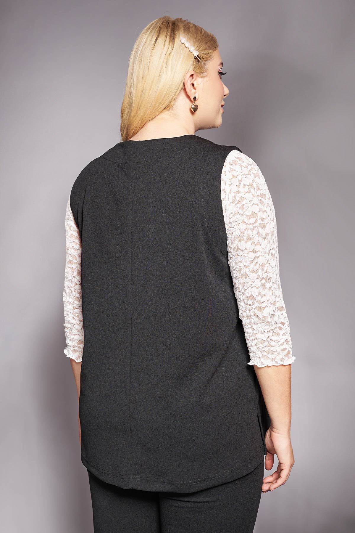 PRBT sleeveless vest in scuba crepe with buttons - Black