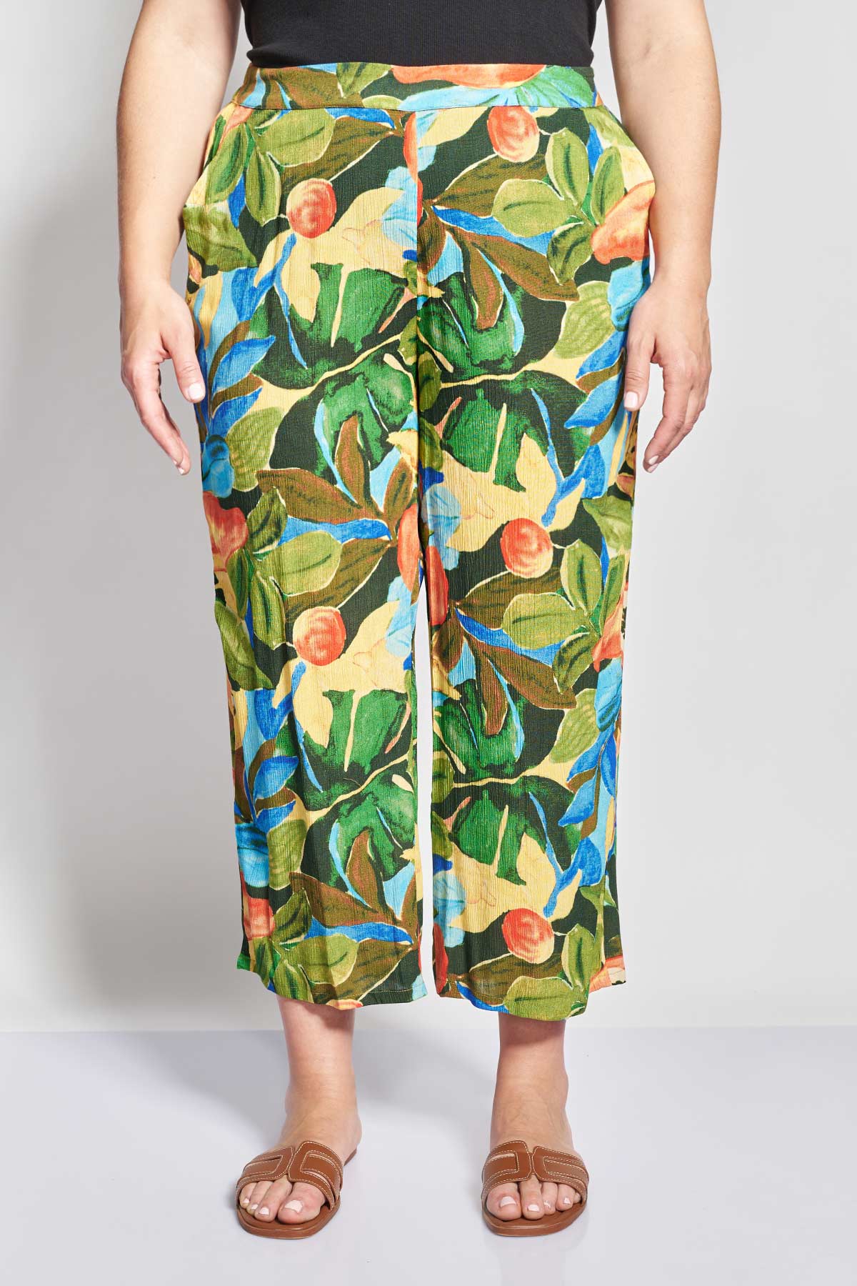 PRBT Exotic Print Lightweight Cropped Trousers - Green