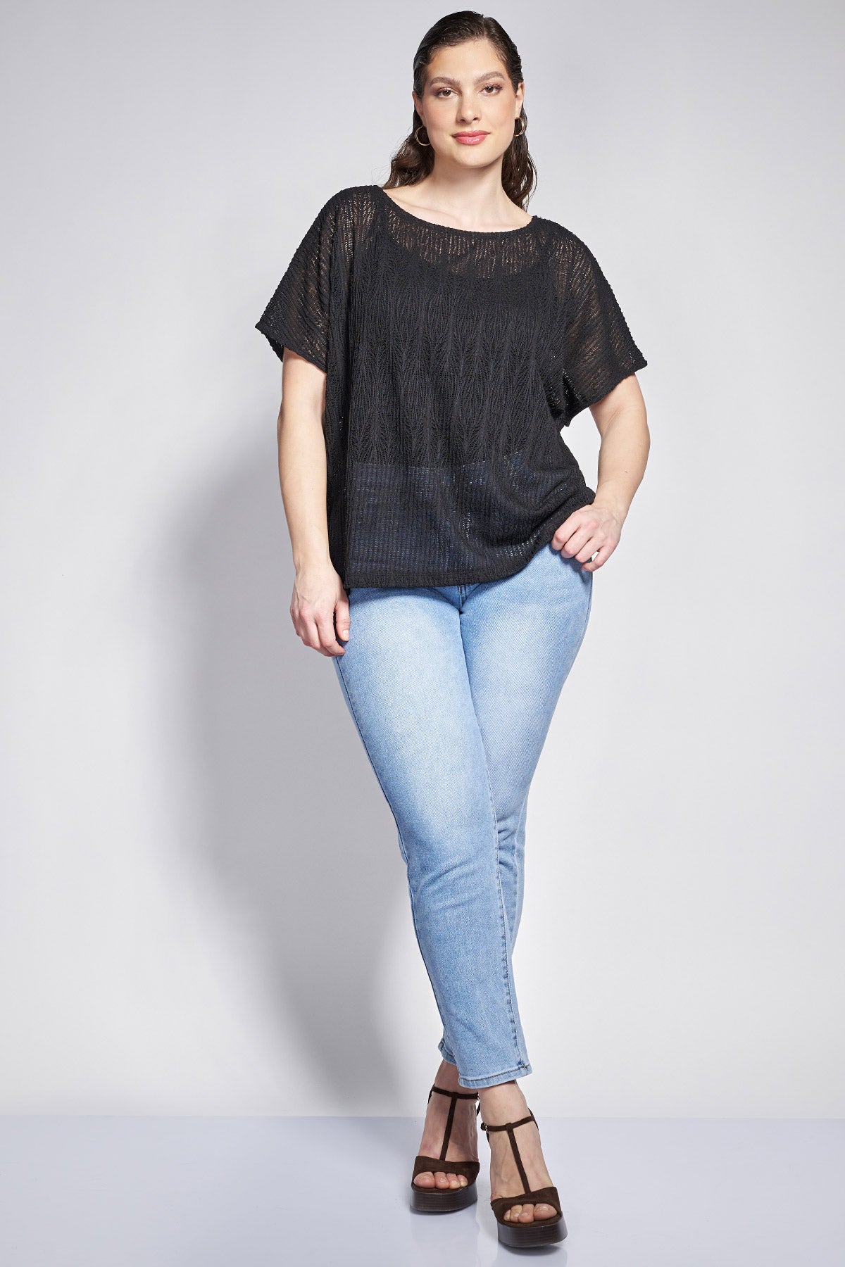 PRBT Crochet Lace Blouse with Semi-Sheer Look - Black