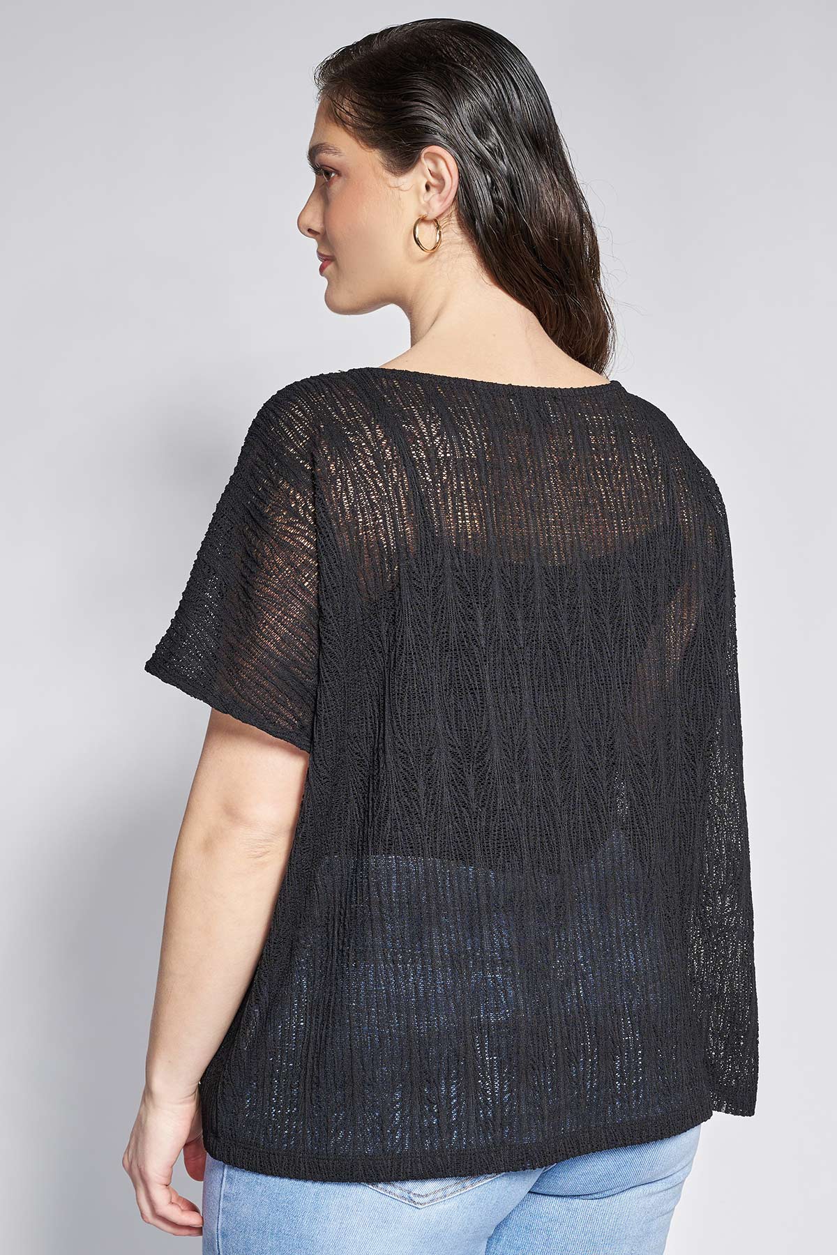 PRBT Crochet Lace Blouse with Semi-Sheer Look - Black