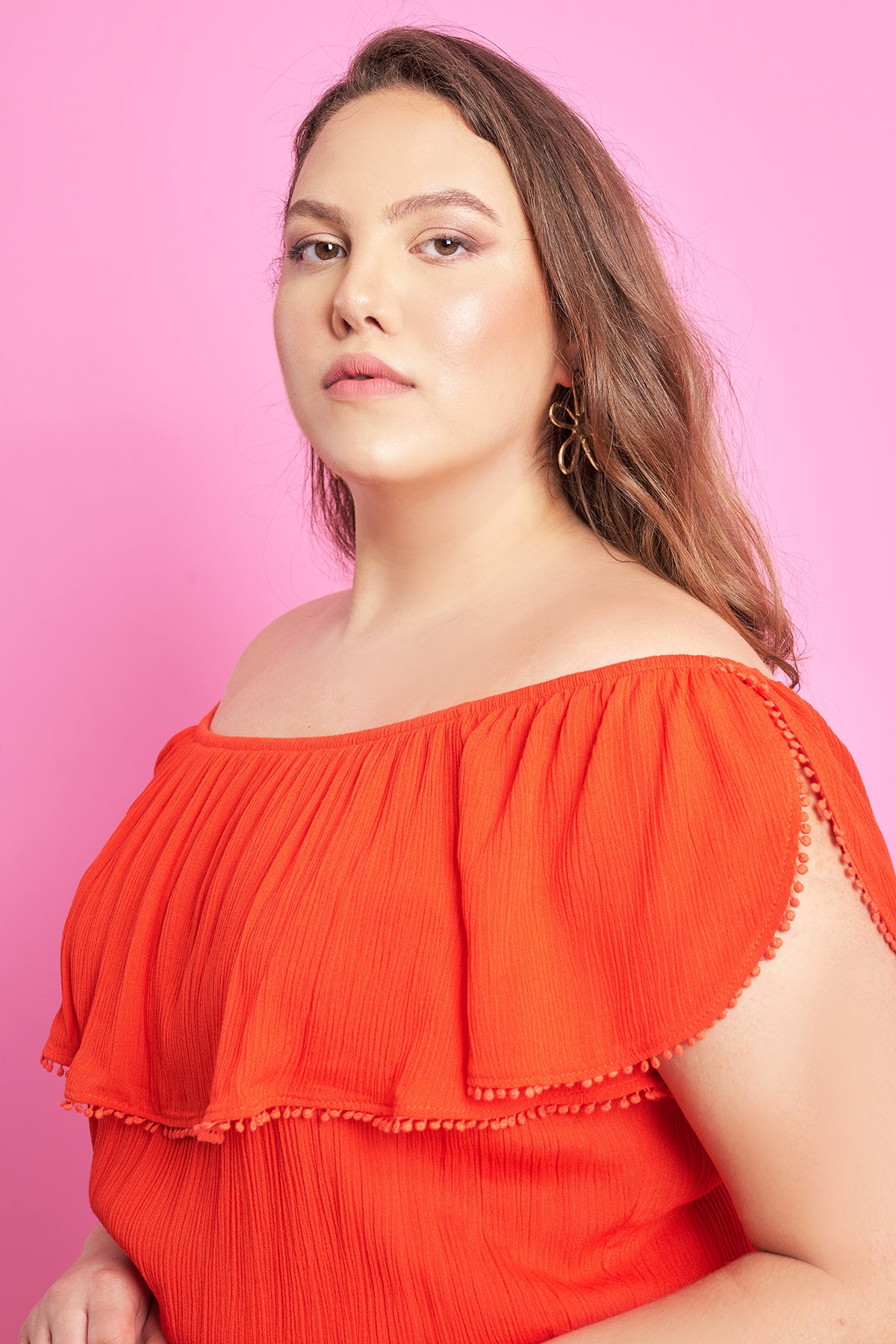 PRBT Mini off-shoulder dress with pom-poms - Red