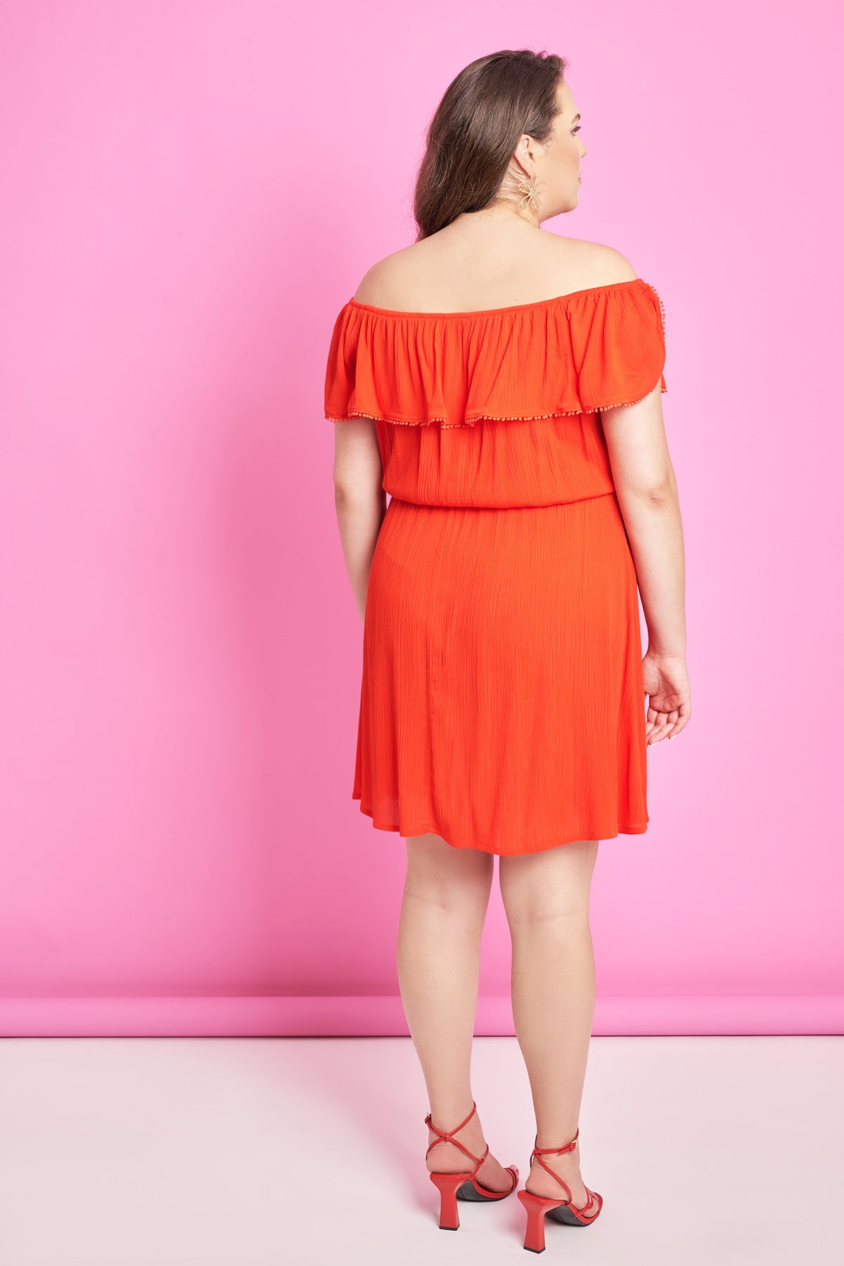 PRBT Mini off-shoulder dress with pom-poms - Red