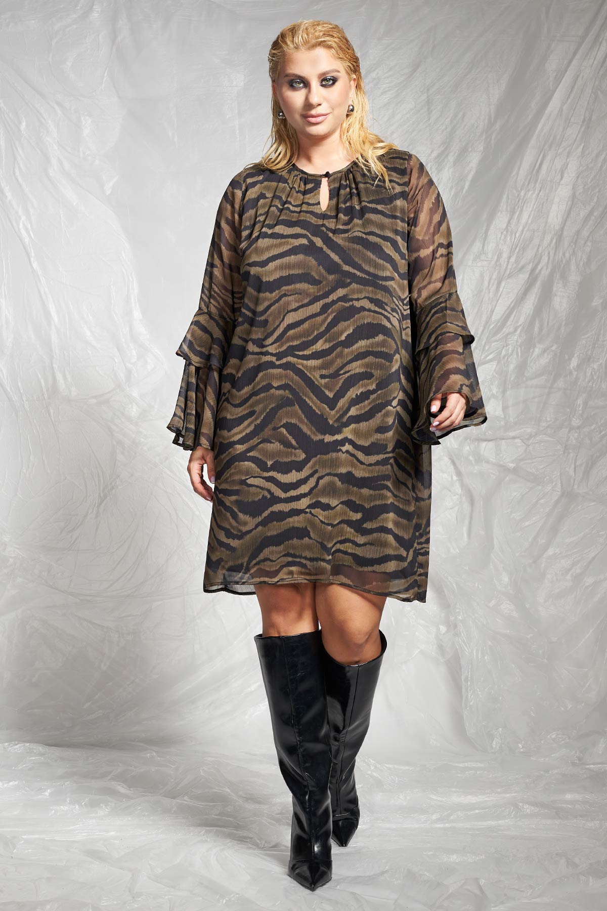 PRBT Chiffon dress zebra print - Khaki