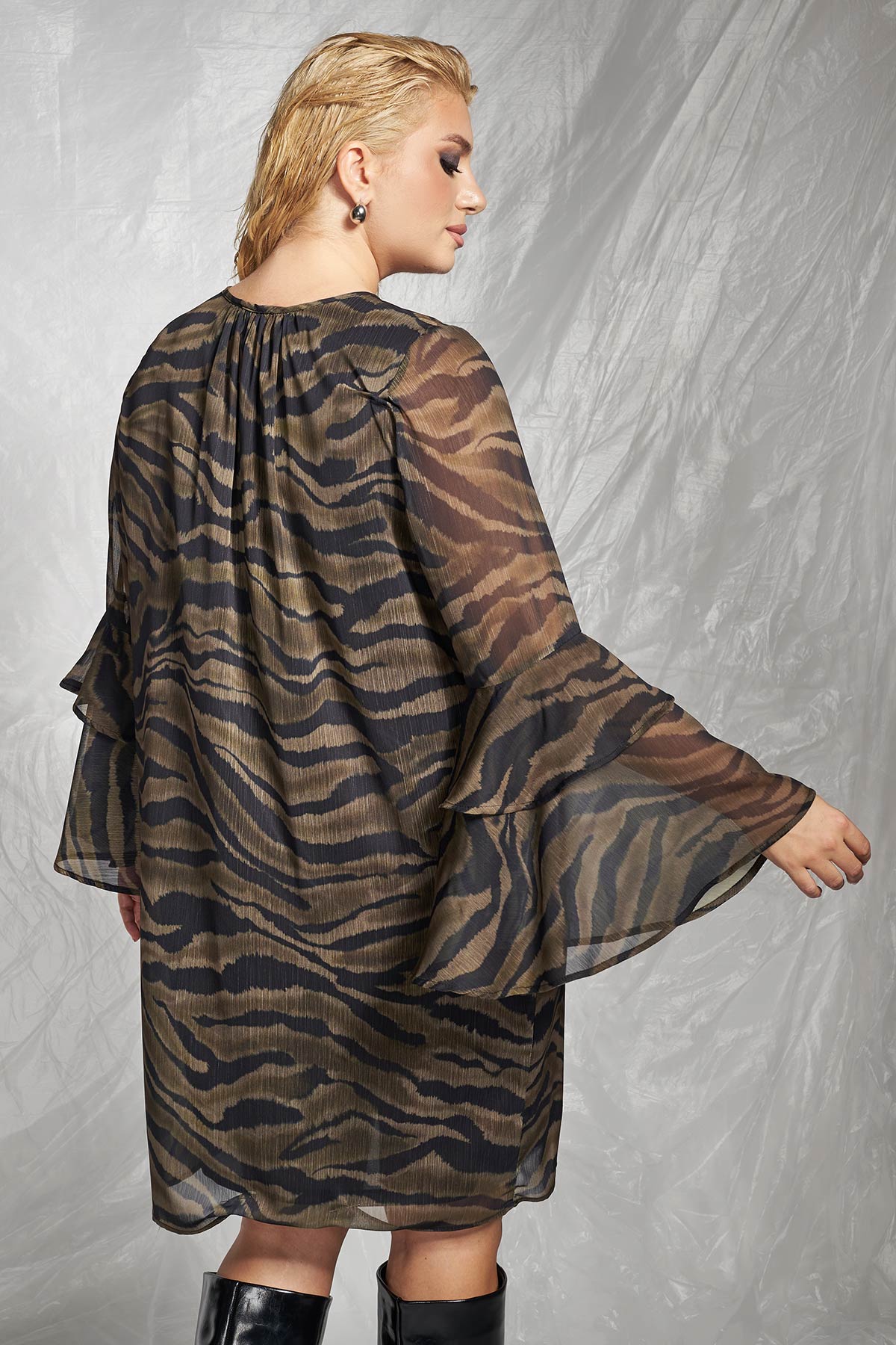 PRBT Chiffon dress zebra print - Khaki