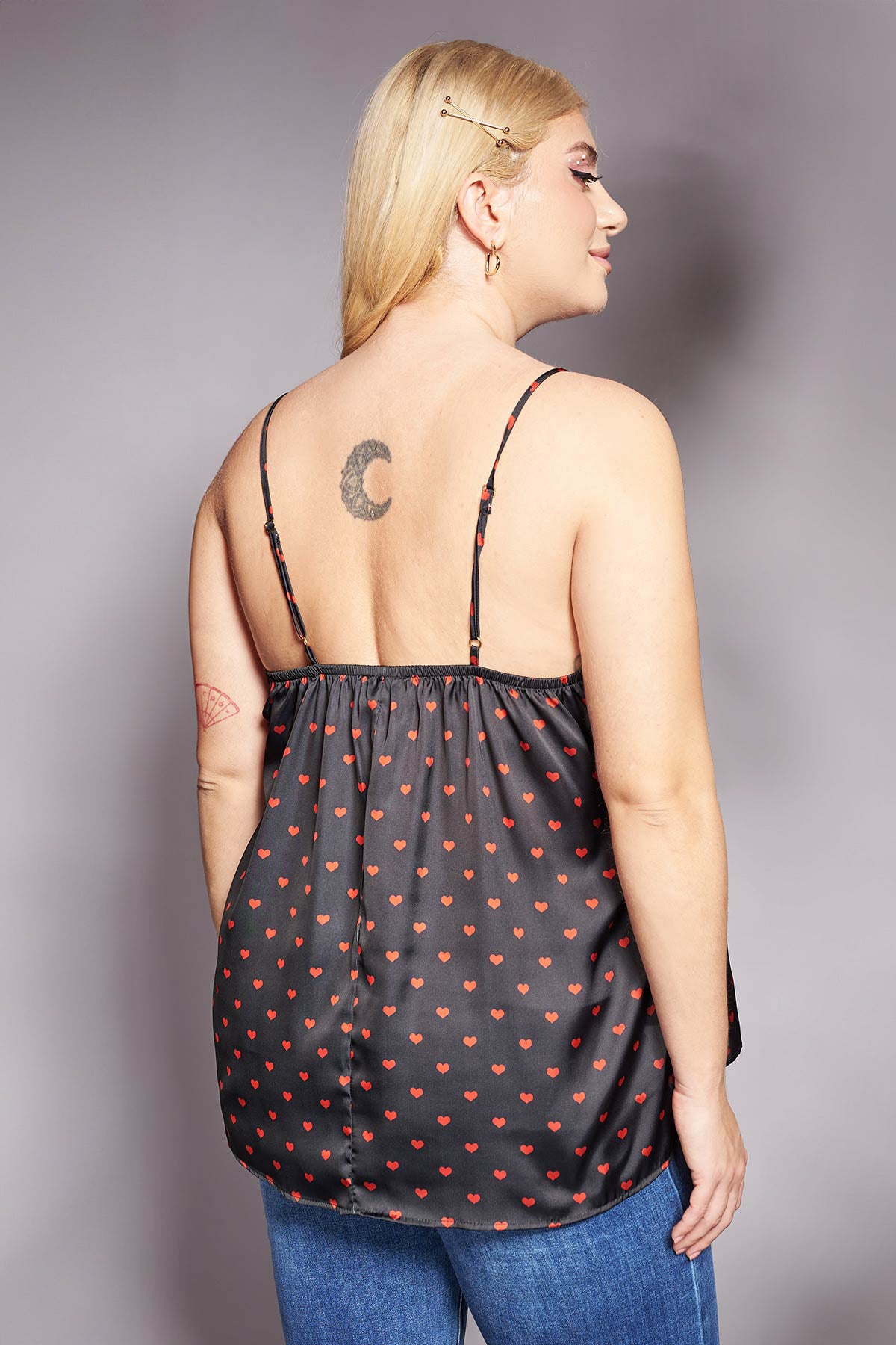 PRBT Lingerie Satin top printed with hearts - Black