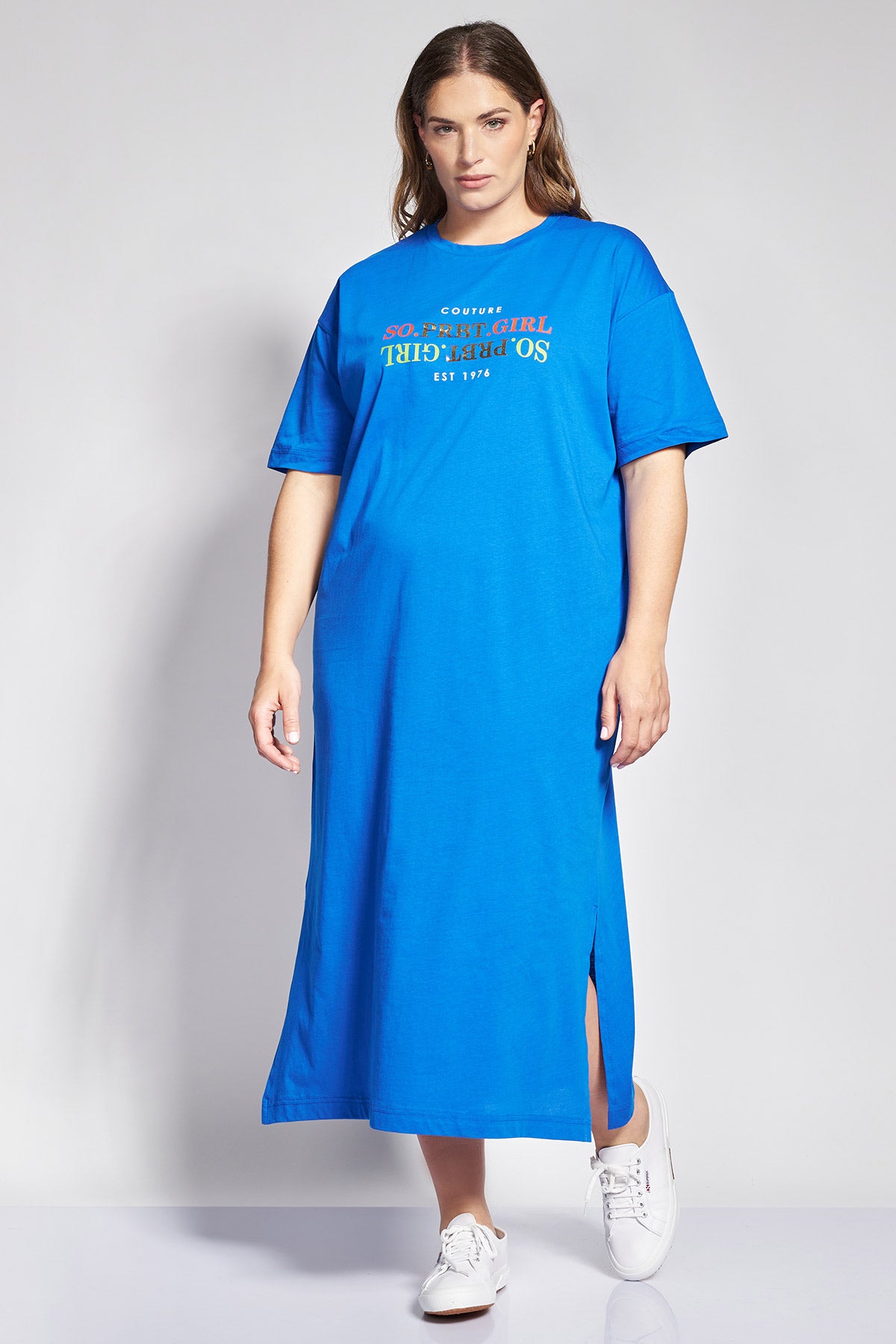 PRBT Μάξι Βαμβακερό Φόρεμα T-Shirt με Στάμπα - Ρουά
