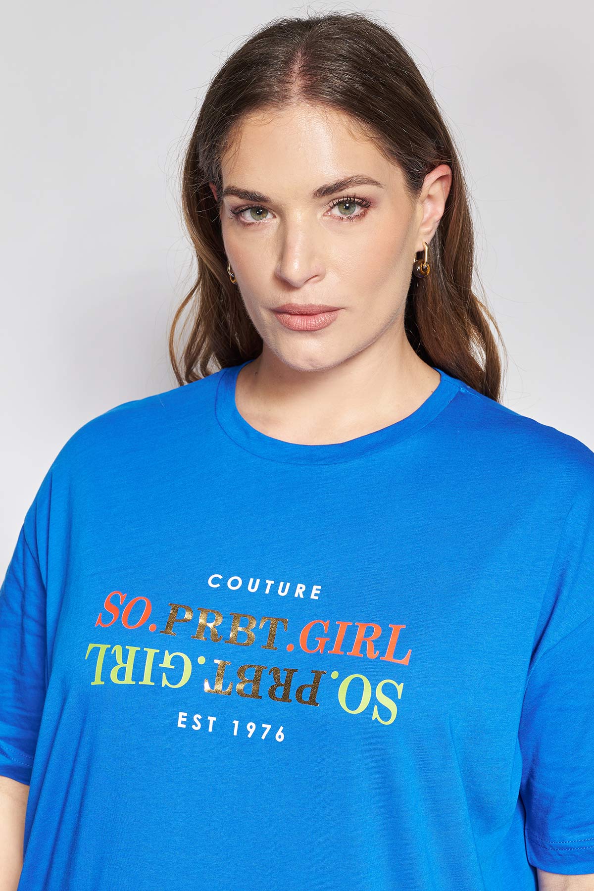 Maxi Cotton T-Shirt Dress with logo Print - Royal Blue