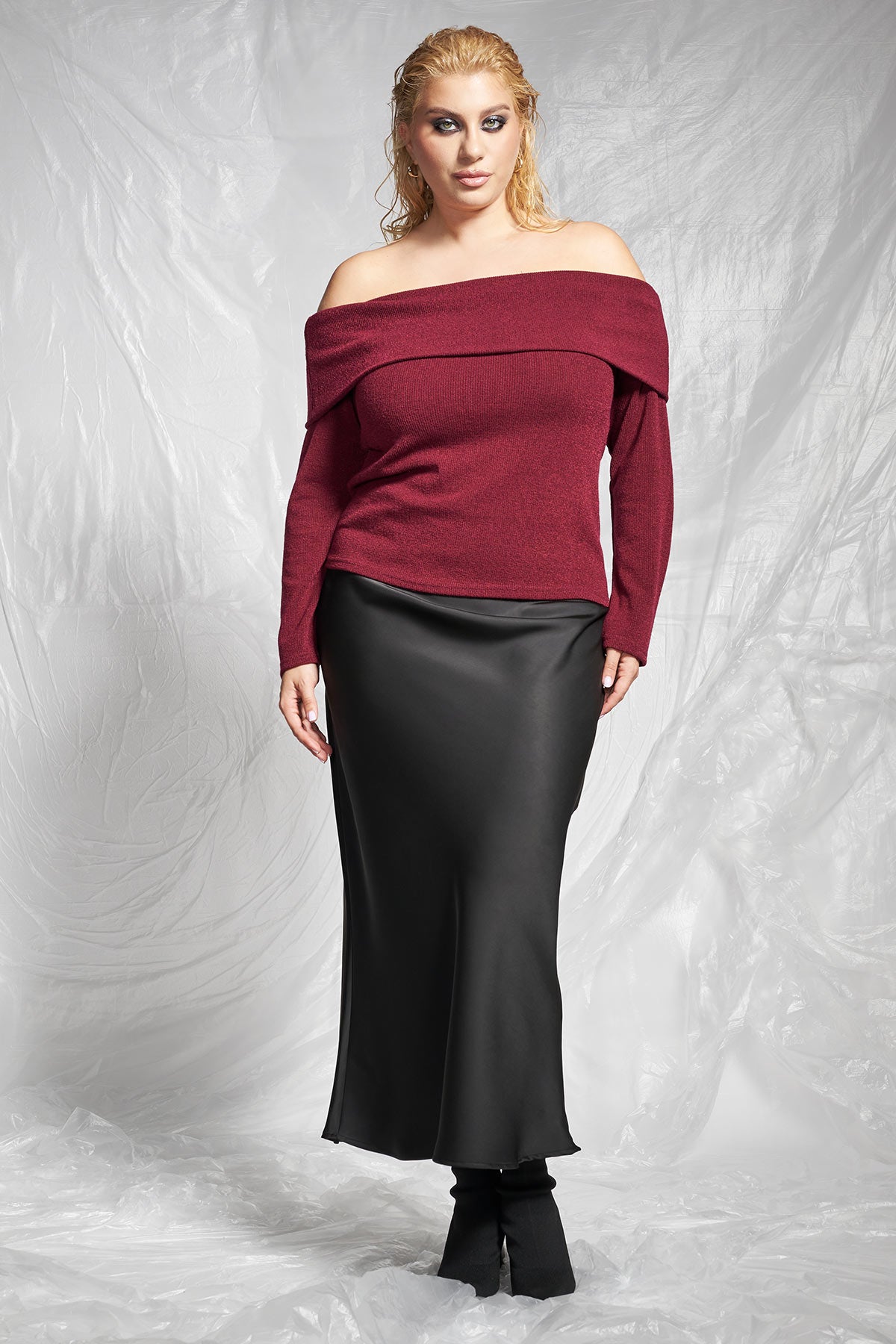 PRBT Midi satin-like skirt - Black