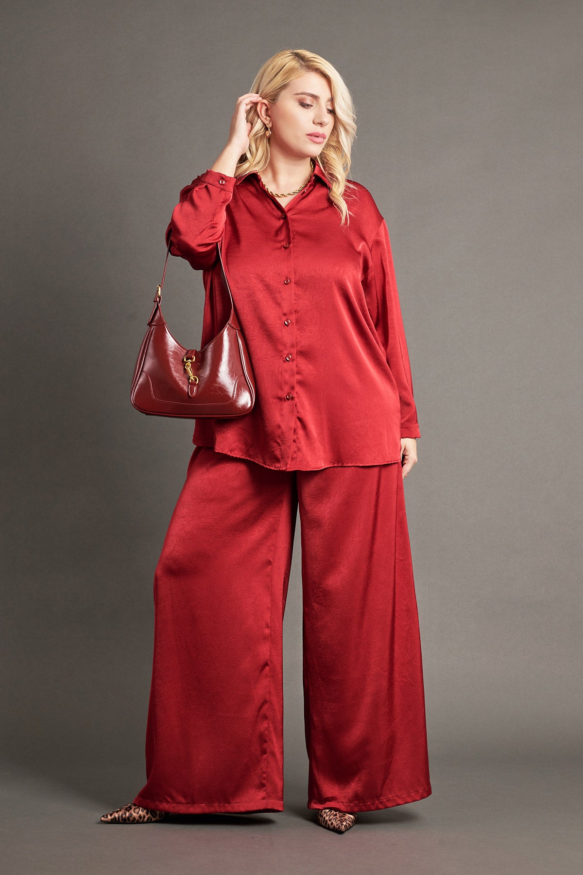 PRBT Wide leg satin trousers - Red