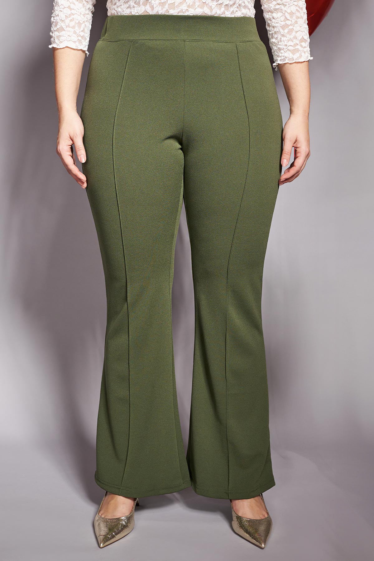 PRBT flared trousers in scuba crepe - Khaki