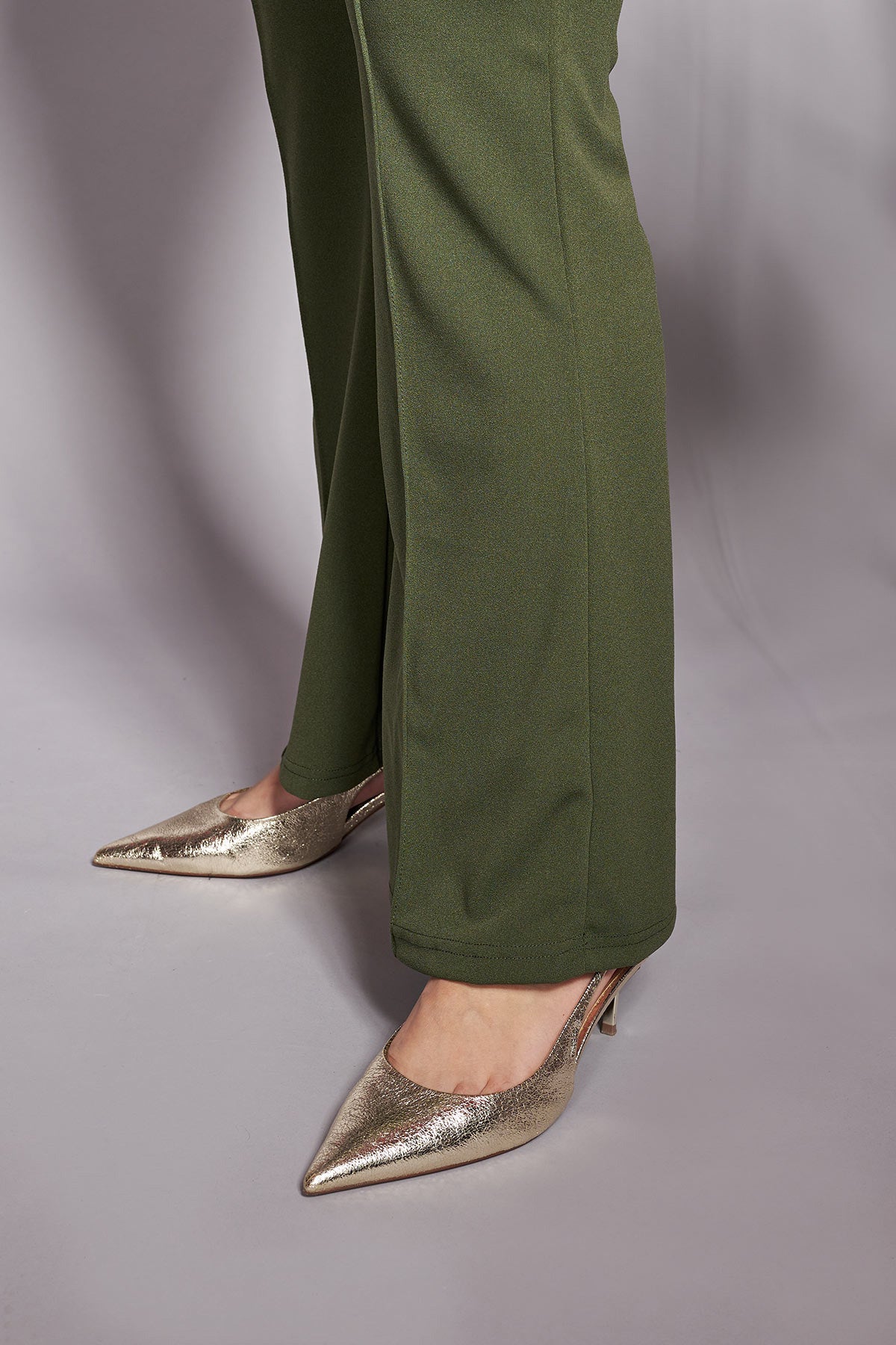 PRBT flared trousers in scuba crepe - Khaki