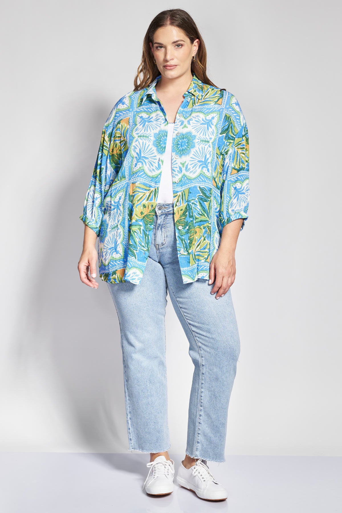 PRBT Boho Printed lightweight viscose shirt - Royal Blue