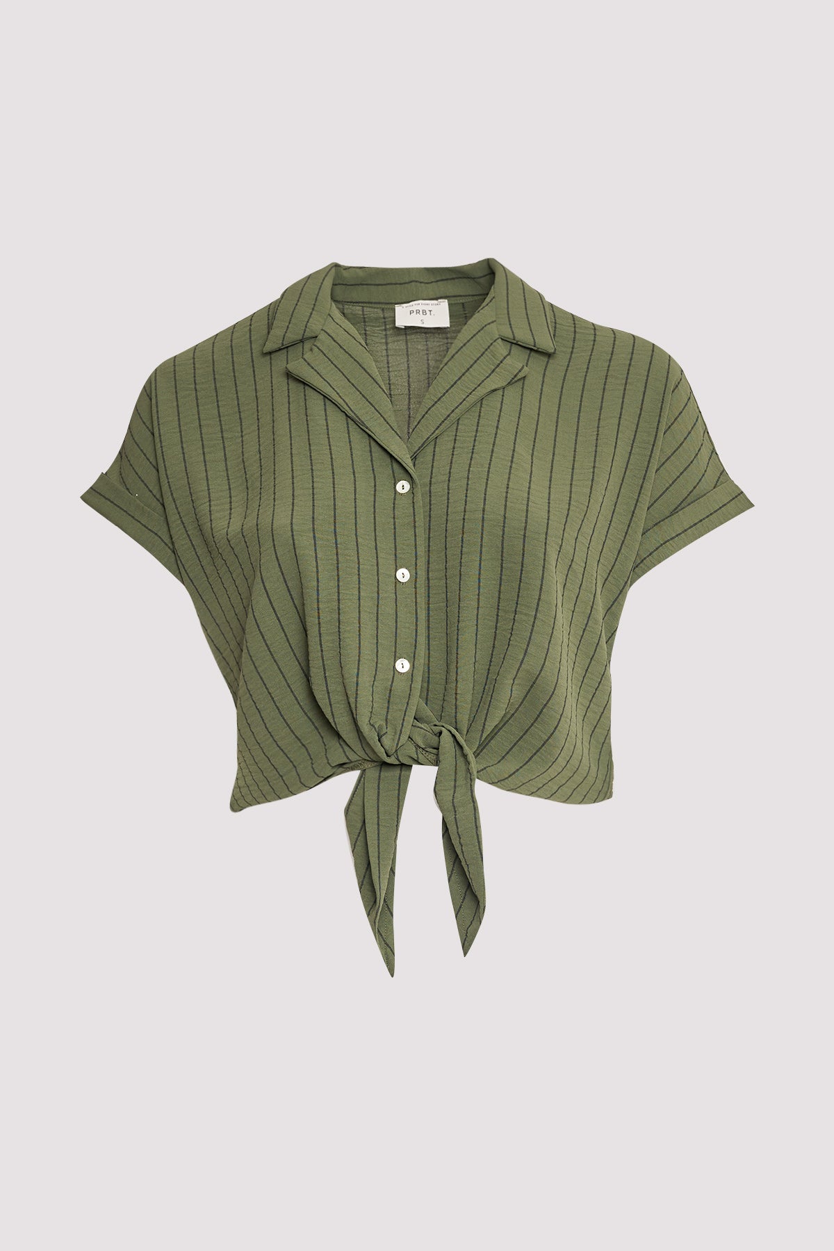 PRBT pinstripe linen look shirt with ties - Khaki